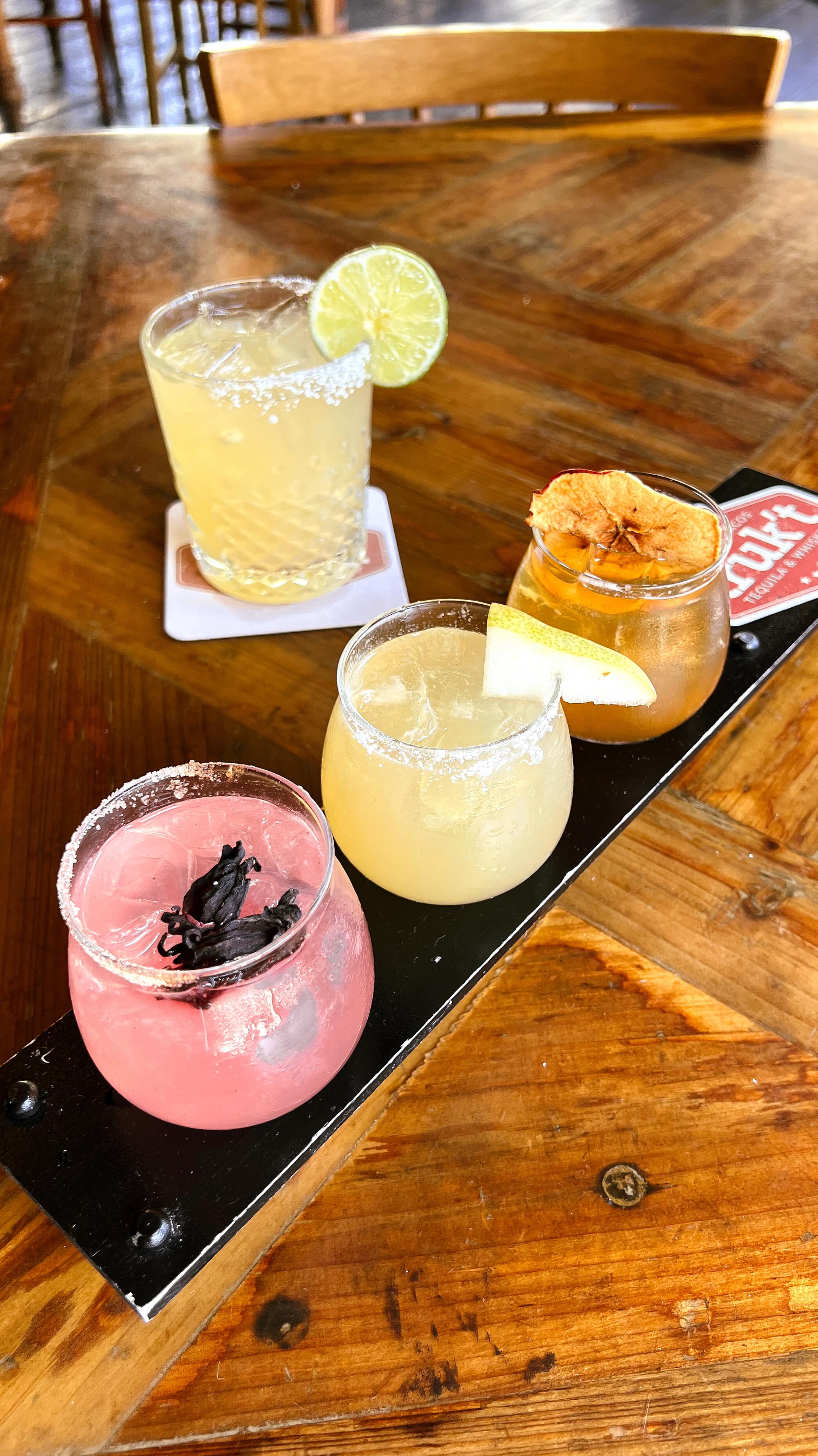 They’re here.... the truk’tiversary features are officially on, October 1st–7th only.🍹
$7 TRUK’T MARGARITAS
Your favorite hand-shaken marg with corazón blanco tequila, gran gala, lime + sea salt.
FALL COCKTAIL FLIGHT
Can’t pick just one? Try all three: cinnamon hibiscus mezcal marg • apple whiskey smash • spiced pear marg.
Seven years down. Endless tacos, tequila + whiskey to go.