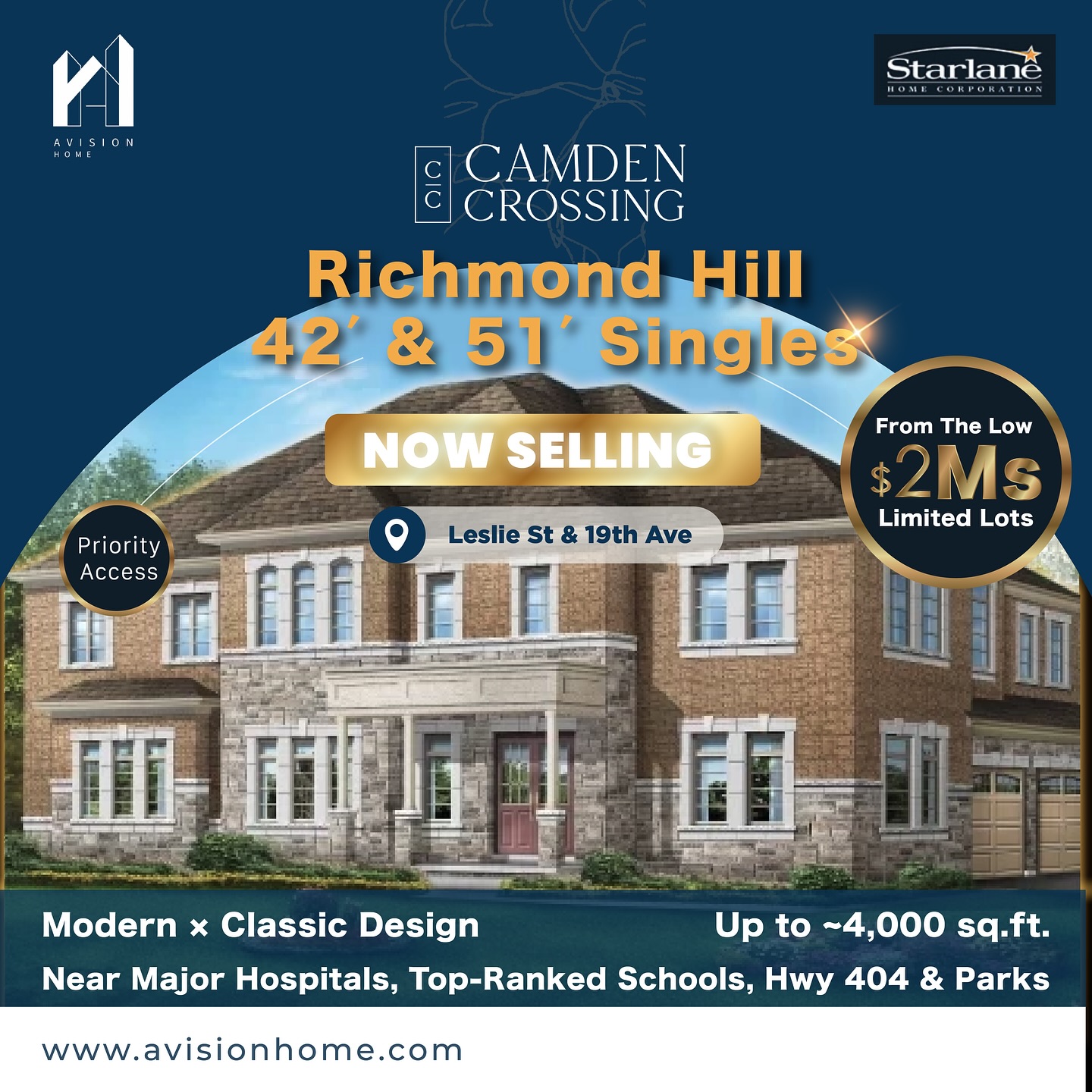 🌿✨ Camden Crossing 42′ & 51′ Luxury Singles — Where Dreams Take Root ✨🏡
📍 Leslie St & 19th Ave, Richmond Hill
🗓 Phase 3 — now selling
💰 Starting from $2.07M
🏡 More than a house—a place your heart calls home. Crafted by Starlane Homes, Camden Crossing delivers a timeless, elegant living experience.
🌳 Green surroundings, serene everyday living
🚗 Quick access to Hwy 404
🏫 Top-ranked school catchments
🛍️ Boutiques & cafés for warm, daily moments
🏡 42′ frontage layouts — stronger curb appeal, easier parking
🛏️ 4–5 bedrooms + Den (select plans) | Open-concept main floor
🌤️ Bright interiors | Second-floor Family Room (select plans)
📦 Site Plan | Floorplans | Special Pricing — DM “Camden42”
🎯 Limited lots | Priority registration
✨ Meet the good life. Come home to Camden Crossing. ✨
📩 Contact me for details:
☎️ 905-531-3388
🌐 https://www.avisionhome.com/
#camdenCrossing #toronto #richmondHill #luxuryLife #newHouse #GTArealEstate #sale #RealEstate