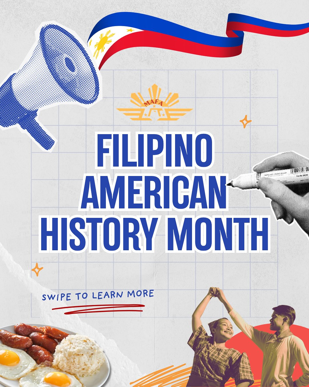 MAFA wishes you all a Happy Filipino American History Month! 🇵🇭
This October, we honor the rich heritage, resilience, and enduring contributions of the Filipino American community. From history-makers to everyday changemakers, Filipino Americans have shaped our nation with strength, creativity, and heart.
Let’s continue to celebrate our shared history and vibrant culture while building a brighter future together!
#FAHM #filipino #filipinoamericanhistorymonth #MAFA