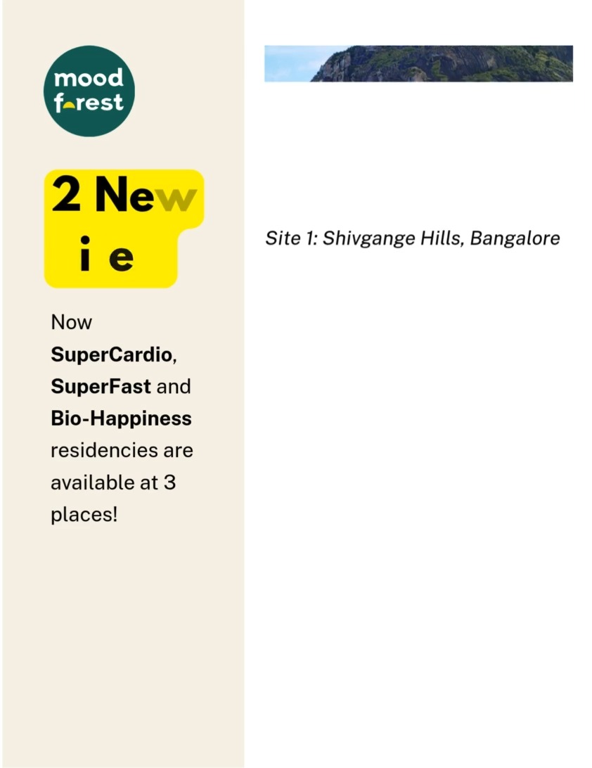 We are coming closer to some of you.
Excited to grow to 2 new sites!
Monoliths of Karnataka to river valleys in Thailand and of course the forests of MP. Choose your habitat.
Science -backed, personalized to you residencies to take control of your biological age.
We'd love to meet with your friends in these new places. Connect us?