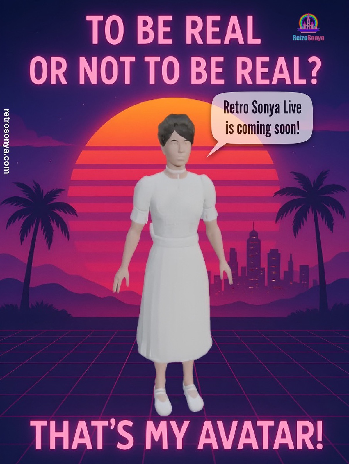 If I were famous, I’d get the same lecture as Tiffany: too old, too heavy, not ‘real enough.’ Then they’d accuse me of catfishing with a 3D doppelganger. Bogus. 😝 I’m an artist—I’ll show up how I want. Trolls? Totally optional audience.
Retro Sonya Live is coming soon and you won’t wanna miss it! There will be #synthwave music, singing, and all new songs in a sonic neon-lit cyber dream, all that with a hit of faith! ✝️ Doing my final texturing! I love being an artist!
#SynthwaveAesthetic
#NeonDreams
#RetroFuturism
#AvatarLife