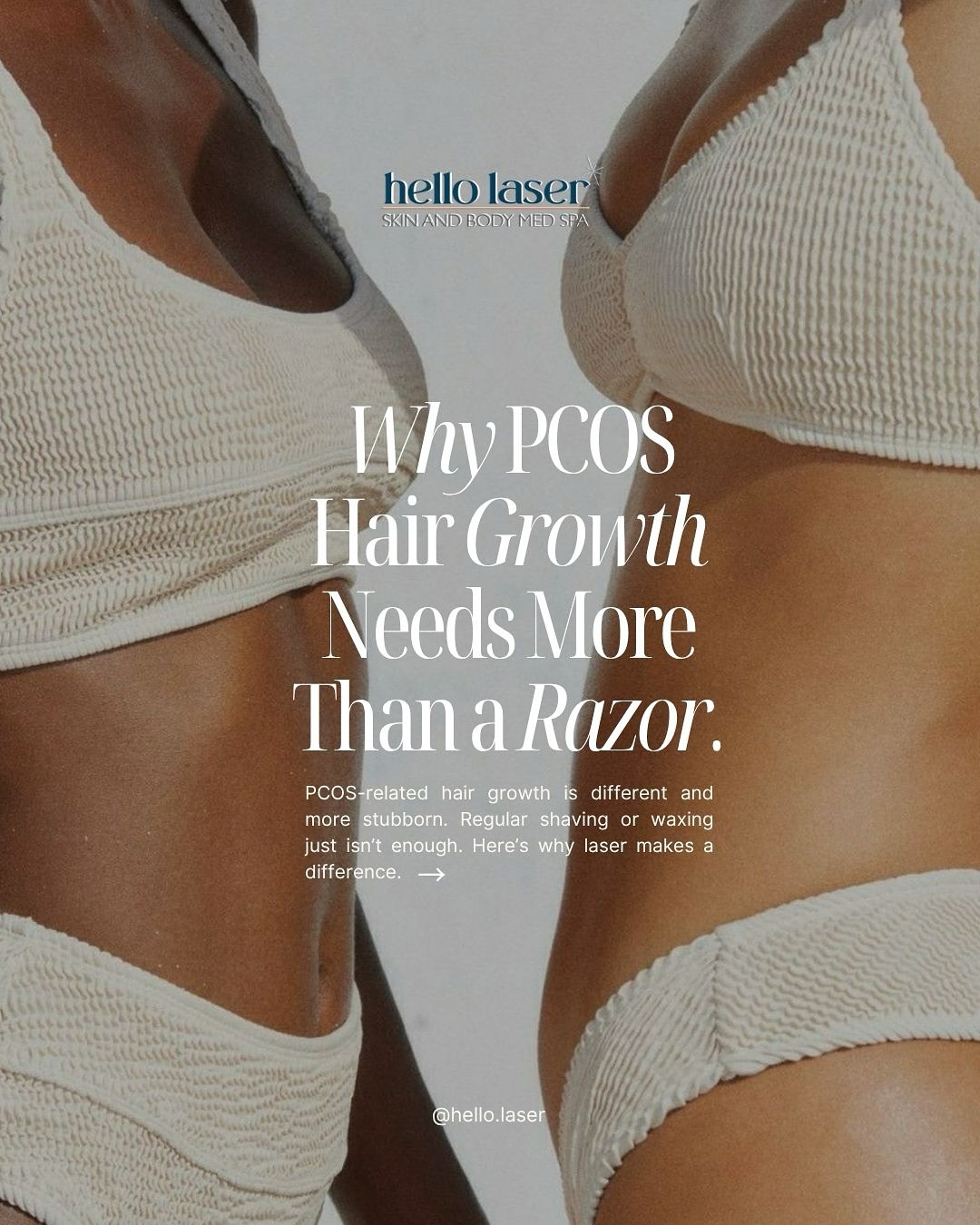 ✨ To my PCOS girlies: you don’t have to fight stubborn hair alone. Laser goes to the root (literally) and we’re here to help you feel confident again. 🧡 #HelloLaser