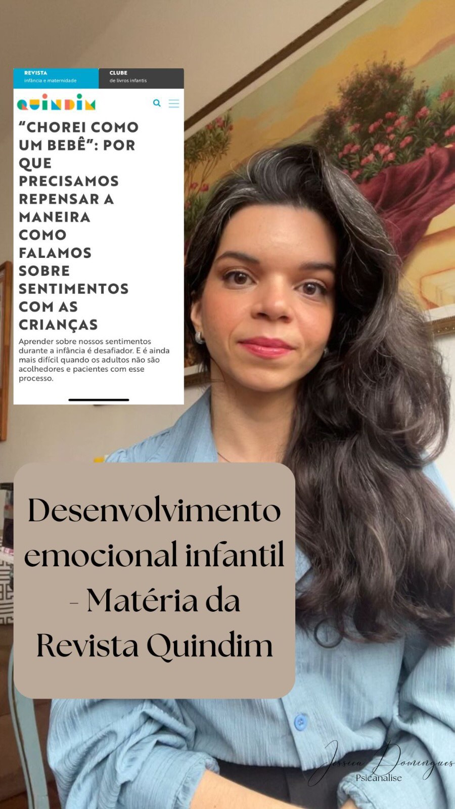 Em um diálogo com a Revista Quindim @clubequindim , pude falar sobre o que Winnicott chamava de desenvolvimento individual e sobre o quanto, ao cuidar de uma criança, reencontramos o nosso próprio infantil.
A matéria “Chorei como um bebê” nos convida a repensar a maneira como falamos sobre sentimentos com as crianças.
O link está na bio.