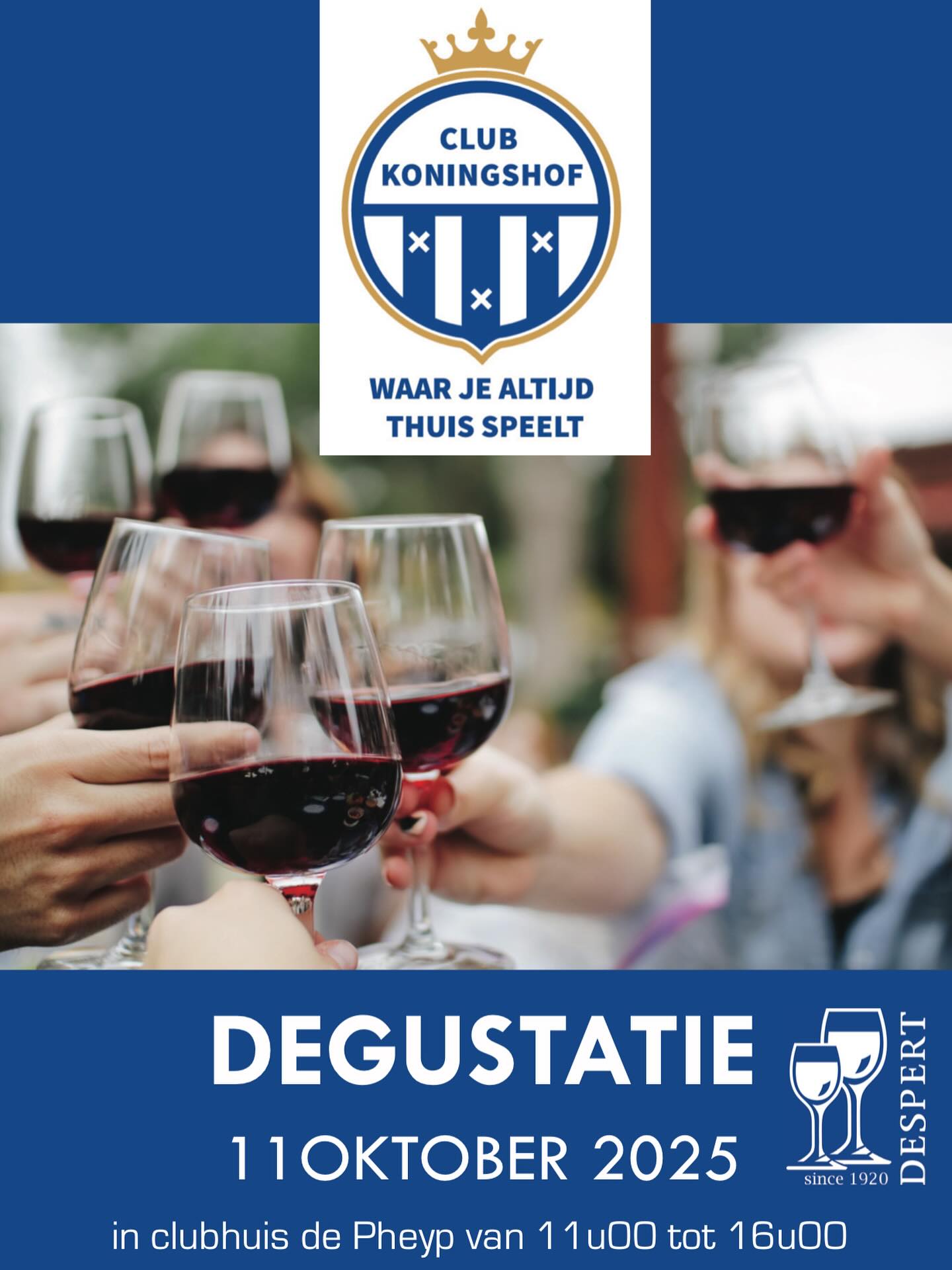 Zaterdag a.s. is het weer zover! De jaarlijkse wijndegustatie op de Pheyp!
Dit jaar met een bijzondere kans om een plaatsje te winnen aan een van onze sponsortafels tijdens De Pheyp Culinair.
Het concept:
Ouders, vriendengroepen en clubleden kunnen wijn bestellen en hun aankoop koppelen aan een ploeg of groep.
Aan het einde van de actie wordt geteld welke groep de meeste wijn heeft verkocht.
🍷🍻🍾De beloning:
De winnende groep krijgt een sponsortafel bij “De Pheyp Culinair” t.w.v. €300, aangeboden door @boterlaarhof — een fantastische kans om samen te genieten van een heerlijke avond!
Wat vragen we van jullie?
Moedig jullie spelers, ouders en sympathisanten aan om mee te doen.
Vermeld duidelijk jullie ploegnaam bij elke bestelling.
Help om de clubkas te laten groeien — én wie weet, win jij met jouw groep die culinaire prijs!
🥂 “Proef, steun en win — maak van jouw groep de kampioen van de clubkas!”
Samen maken we er een gezellige, succesvolle actie van!