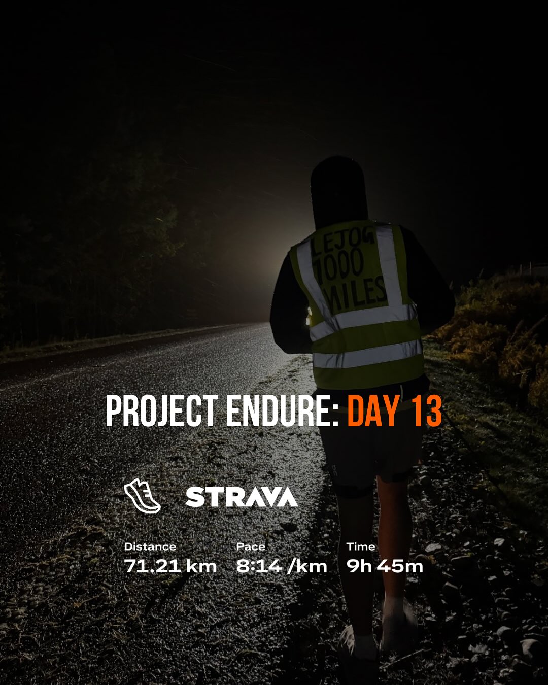 Drew’s reflections from day 13:
“This was a long day.
Kilometre by kilometre ticked away slowly but with confidence I was moving without hurting anything. It became pretty clear the weather wasn’t as bad as it was made out to be so we prepared to settle in for a full leg. I knew it was going to be a long and tough day whilst taking it at the pace I was.
Come the end I reached 71km over about 12 and a half hours. I’m absolutely shattered as I write this in bed. It was a very long day but I’m proud of myself for keeping a lid on things whilst persisting through extremely wet and cold conditions.
I thought a lot about those close to me today and wondered what each of them might be doing. They all have played such a big part in this project directly or indirectly so they are my main motivation I use if I need one. This day wasn’t made easier when I realised I can’t update them as we have no service at the campsite and there’s a power cut over most of the region. Another obstacle…
Besides that I also thought about how long distance running is really just one long confrontation with your self. An extremely long negotiation between two voices in your head, one says stop and the other says keep going. You bargain, dare and trick yourself as tools to make sure you keep feeding the right voice. Again this just led me to realise it’s another huge metaphor for life. At all times you have an easy decision and a hard decision, and at all times it’s just one long negotiation. The trick here is that every time a side wins it gets stronger. You give up often then it becomes automatic, you stick to what you really want and keep going then it gets easier to keep making the hard decisions.
I made the easy decisions for the majority of my life and it lead me to the lowest place I’ve ever been mentally. When I began to make the hard decisions life got easier and I pulled myself out of that hole. The first step is just being conscious of this and then day by day do your best to make the harder decisions. Don’t beat yourself up for making the easy decisions, you have the ability to turn it all around and start again whenever you want.”
Donate via the link in bio 🧡