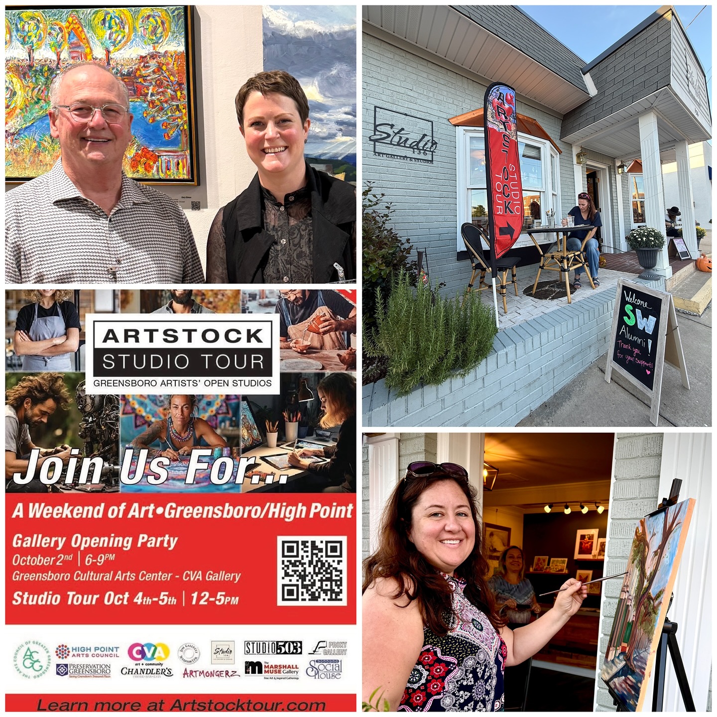 Today at @studio136gallery in High Point from 12-5pm we are open as part of the High Point/Greensboro/Jamestown @artstockgso of community artist studios.
We invite you to walk through & visit our gallery, studio rooms, meet the artist & speak about art 🎨😊.
In partnership with Center for Visual Artists, photos from the Thursday night opening reception with our additional artwork on display this week also in Greensboro.
www.artstocktour.com
https://artstocktour.com/artists/gary-simon/
@visithighpoint @downtownhighpointnc @highpointdiscovered