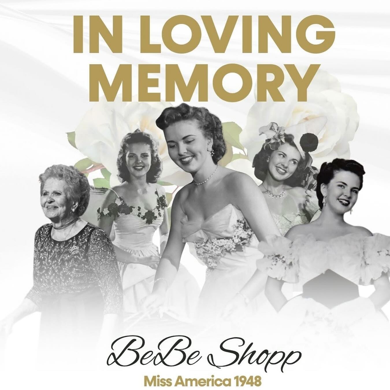 Today, we honor the incredible life and legacy of my Miss America Sister, Bebe Shopp, Miss America 1948.
Bebe was strong and powerful — a woman of conviction whose grace was matched only by her courage. Her devotion to faith, family, and to the Miss America Sisterhood was steadfast and true. She was, in every sense, the matriarch of our sisterhood — a guiding light whose wisdom and warmth shaped generations of women who followed in her footsteps.
It was an honor to know her, to learn from her, and to witness the quiet strength with which she carried the Miss America legacy. Her spirit will forever remain part of the heart and history of who we are.
Rest peacefully, dear Bebe. Your light continues to shine.
#MissAmerica1948 #BebeShopp #MissAmericaSisterhood #LegacyOfGrace #ForeverMissAmerica #MatriarchOfTheSisterhood