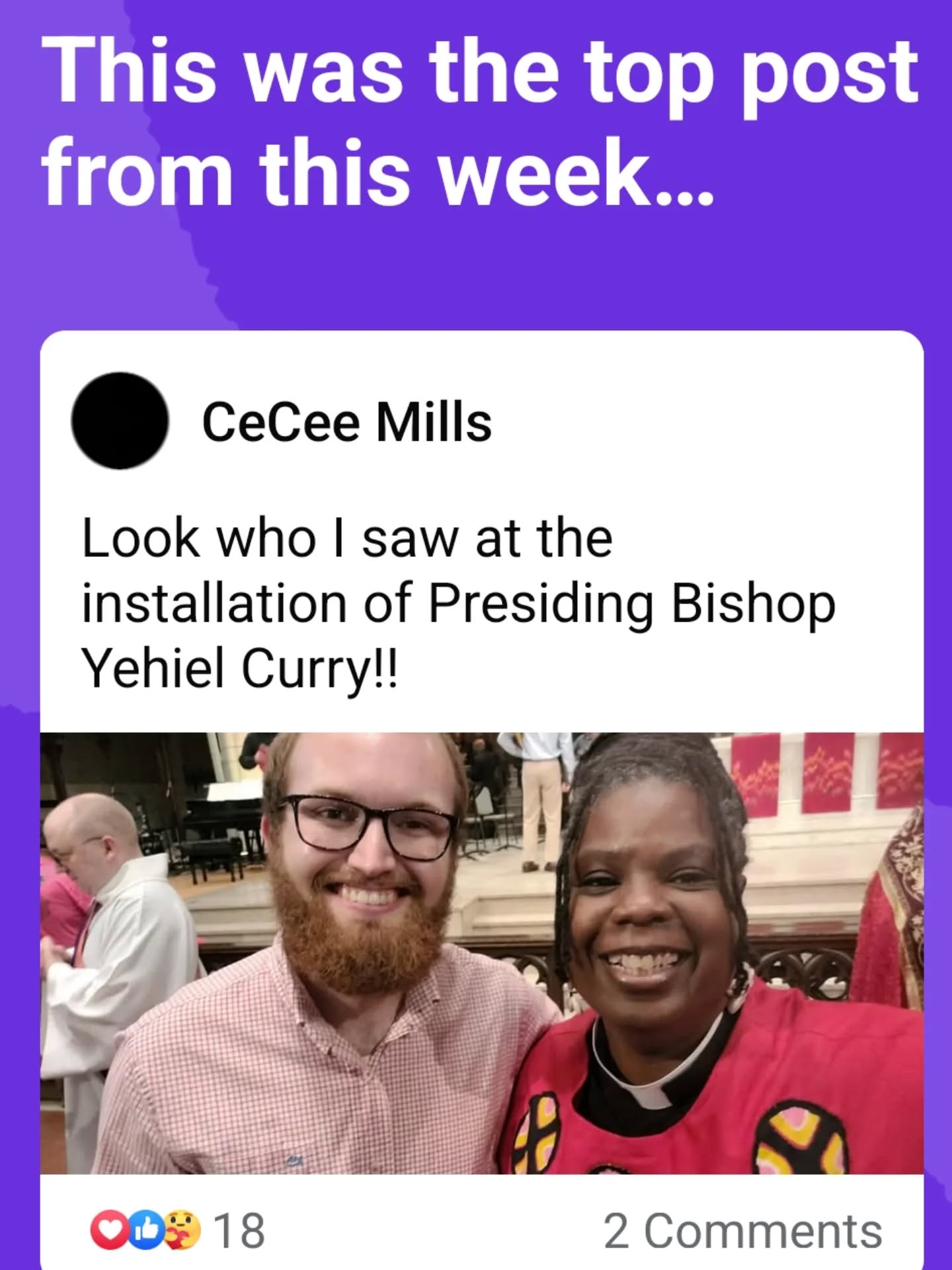 From the Prince of Peace Facebook group - How awesome to see two of our Prince of Peace family members reconnect at the installation of @elcabishopcurry !