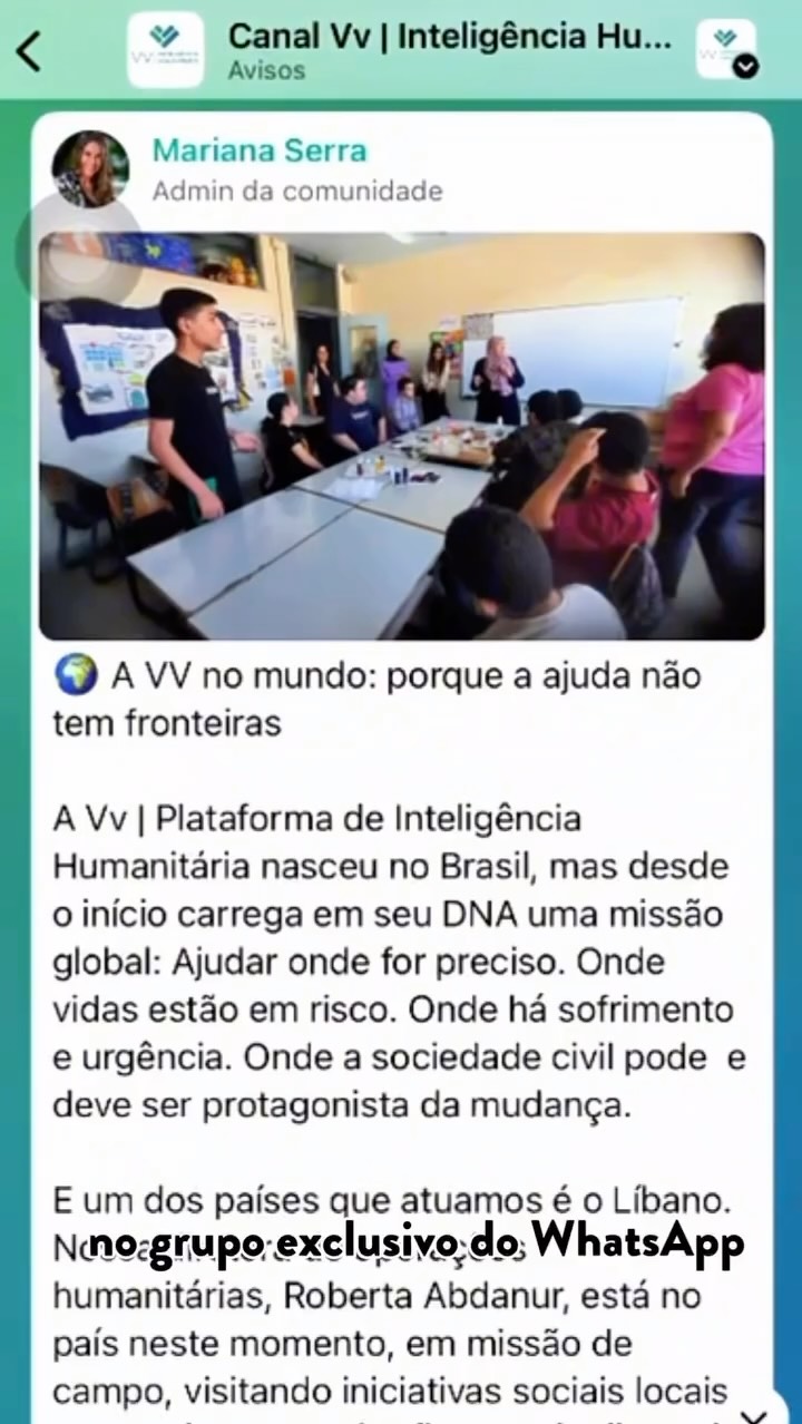 VEM PARTICIPAR DO CANAL GRATUITO DA VV NO WHATSAPP! 💬
Entenda o que está acontecendo no mundo… Sem fake news, sem sensacionalismo e com aquele olhar humano que é a cara da Vv!
No Canal Vv no WhatsApp você recebe:
👉 Alertas importantes sobre crises em andamento
👉 Orientações práticas sobre o que fazer (e o que não fazer) em emergências
👉 E pequenas doses diárias de educação humanitária
E tem mais! O canal é tipo um spoiler do que rola dentro da nossa COMUNIDADE VV. 👀
Entre agora! 🔗 É só acessar o link na bio.
#Vv #inteligenciahumanitaria #educacaohumanitaria #canal #whatsapp