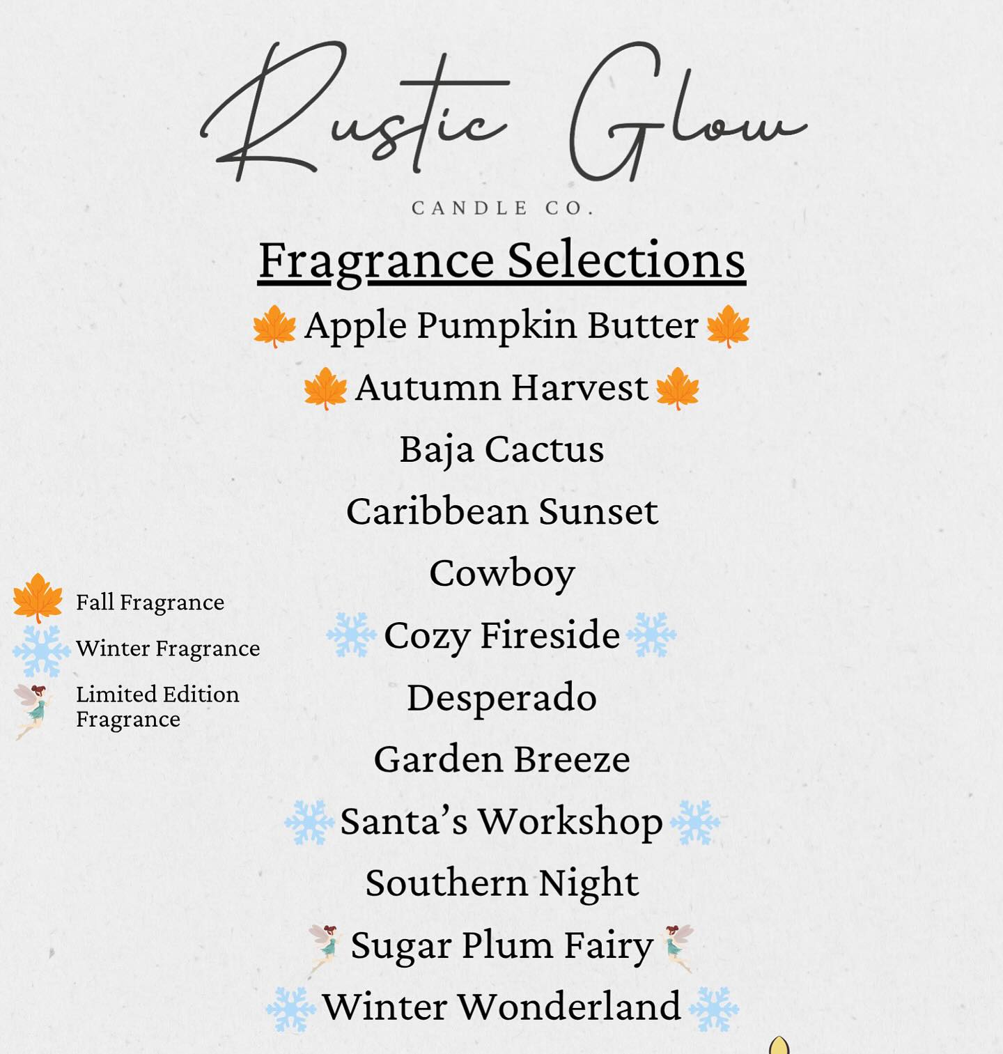 ✨ Rustic Glow Candle Co. ✨
Here’s a sneak peek at our entire candle lineup for this Friday’s market! 🕯️
Along with SIX seasonal & limited edition scents, we’ll also have many of our staple favorites ready for you to smell and take home. Perfect for gifting or treating yourself! 🎁💫
Come find your new signature scent or grab a special seasonal candle!
📍 Downtown Celina, The Square
🗓️ This Friday | 6-9 PM
We can’t wait to see you there! ❤️ #RusticGlowCandles #SeasonalScents #CelinaMarket