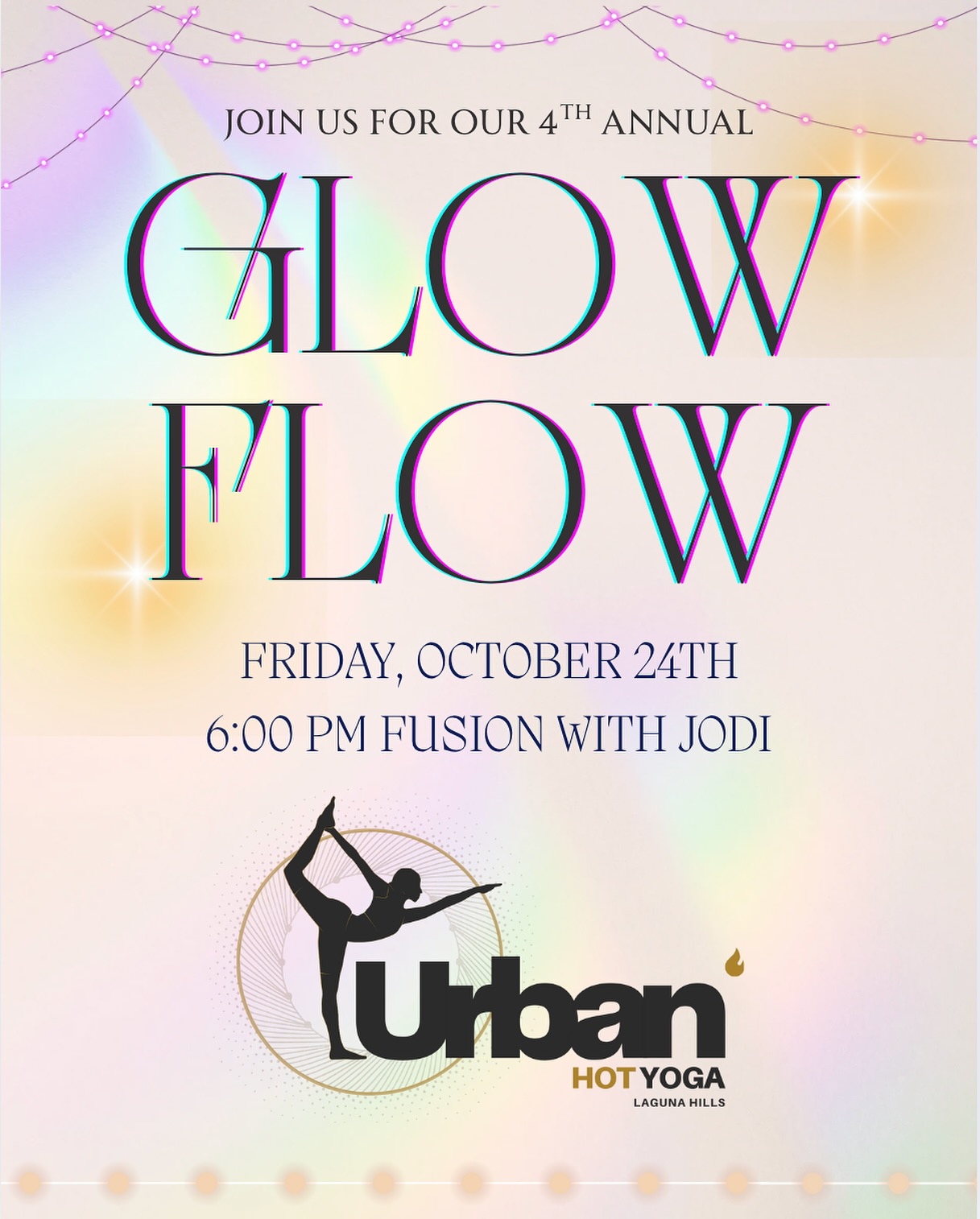 IT’S GLOW FLOW TIME 💛🧡❤️💜💙🩵💚
Come celebrate 4 years of Urban Hot Yoga by joining us on Friday, October 24th at 6:00pm for Fusion, with the woman who started it all: @yogi_jodes ‼️🥳🍾
Wear bright colors and white. Be ready to party.
Sign up SOON as spots will fill up quickly!!
We love you Urban tribe 🫂🧘🏽♀️✨