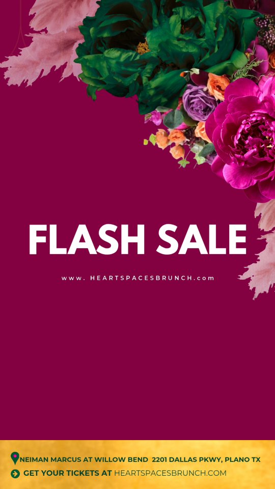 ⚡ FLASH SALE: 48 HOURS ONLY ⚡
Sis, this is your sign.❤️
The Heart Spaces Wellness & Lifestyle Brunch is happening October 25th at Neiman Marcus – Willow Bend. Seats are limited.
Flash Sale Pricing
General Admission – $95
Includes: Curated Gift Bag + Access to Main Program & Panel Conversations
VIP Experience – $175
Includes: Champagne Toast with Panelists • First Access VIP Hour • Premium Seating • Signature Brunch Box • Chair + Hand Massages • Professional Photo Moment
✨ Buy Now, Pay Later available through Klarna, Afterpay, and Affirm.
⏳ Flash Sale ends in 48 hours. After that, prices go up and seats may be gone.
🎟️ Secure your seat today at HeartSpacesBrunch.com