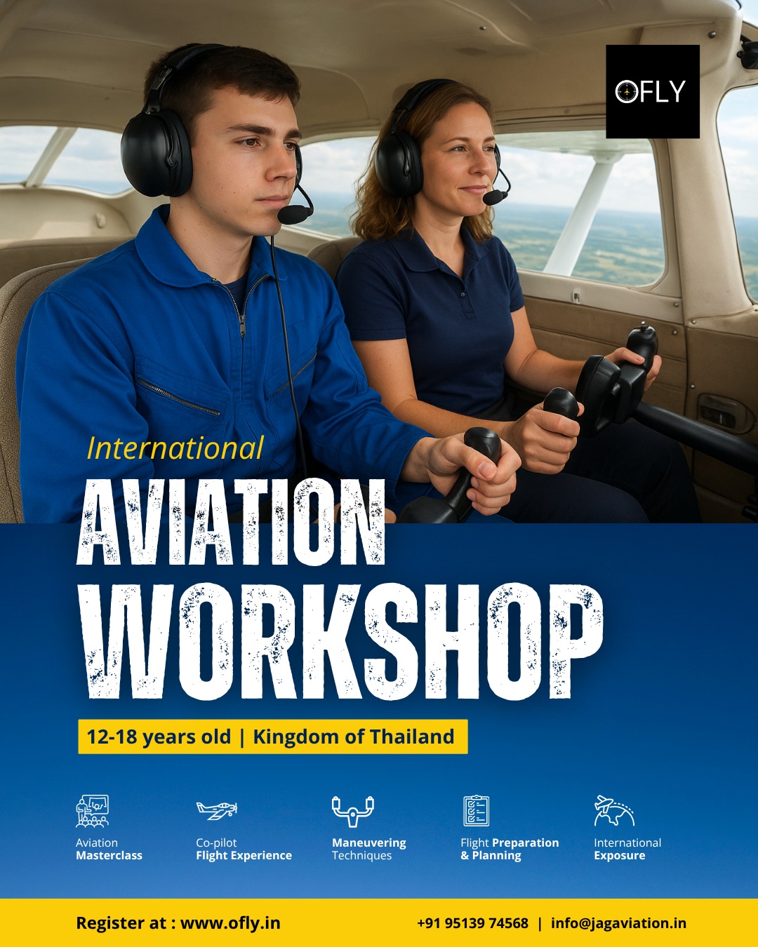 Once-in-a-lifetime chance to fly for real!
Grades 8-12, are you ready for Hands-on learning, expert insights, career possibilities, and a REAL flight experience!
Don't miss the International Aviation Workshop 🌍✨
⏳ Time's ticking! Secure your spot before it’s too late.
🌐 Register NOW at www.ofly.in
#AviationWorkshop #AviationLovers #StudentOpportunities #OFLY #AviationPassion #Grades8to12 #AviationCareer #studentworkshop