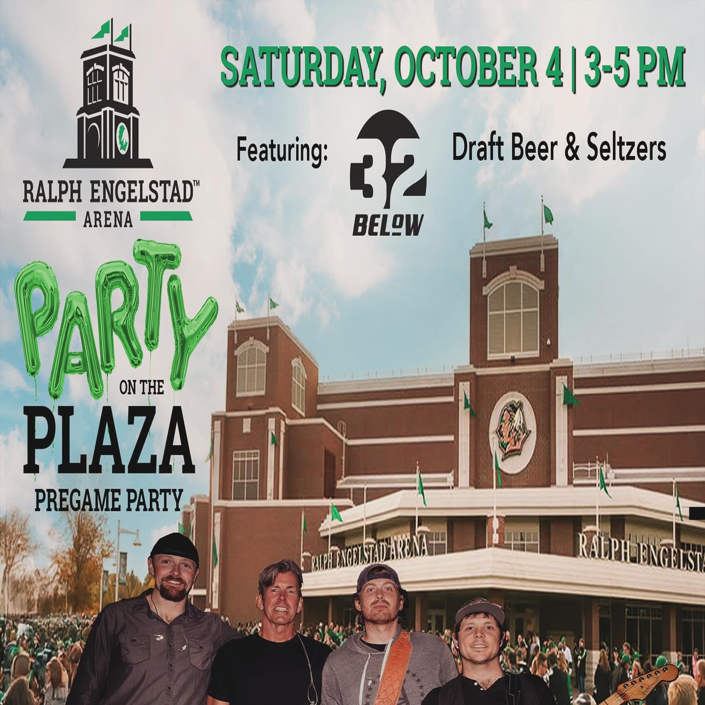 PREGAME PARTY on THE PLAZA - @ralphengelstadarena - Grand Forks, ND. See you then! #und #plazaparty #32below #livemusic