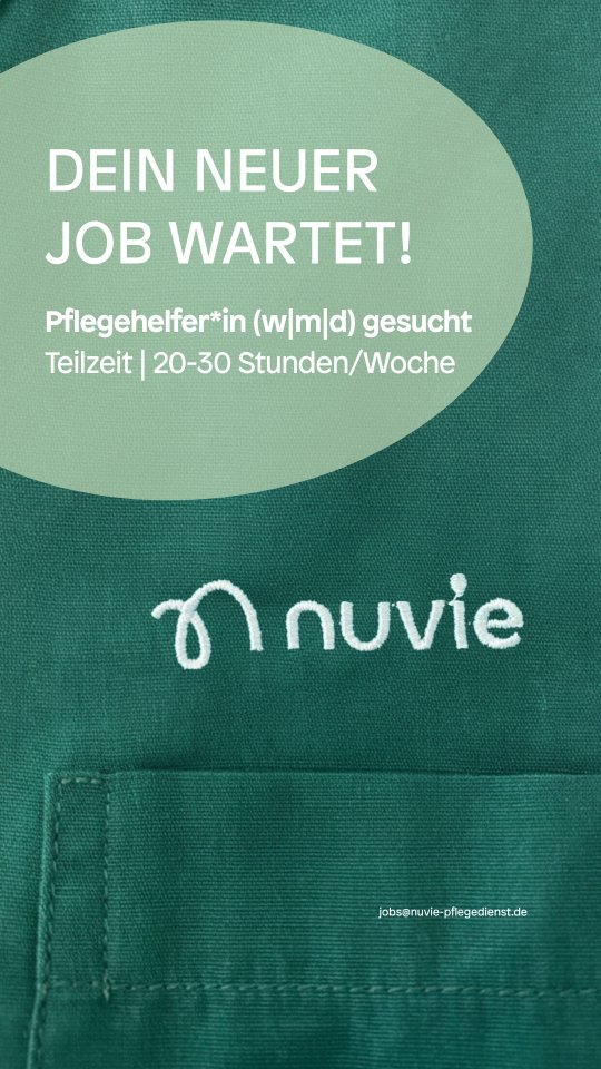 💚 Wir suchen entschlossene Helfer*innen!
Werde Teil von nuvie – einem modernen Pflegedienst, der mit Herz, Respekt und Leidenschaft für Menschen da ist.
Ob mit oder ohne Ausbildung – bei uns zählt dein Engagement!
📍 Darmstadt & Umgebung
🕒 Teilzeit (20–30 Std./Woche)
💬 Früh-, Spät- & Wochenenddienste
Wir bieten dir:
✨ ein wertschätzendes Team
📚 Weiterbildungen & Entwicklung
💶 faire Vergütung
💻 moderne Arbeitsmittel
🚗 Führerschein erforderlich
Lust, etwas zu bewegen? Dann bewirb dich jetzt und werde Teil unserer nuvie-Familie!
#nuviepflegedienst #pflegejobs #darmstadt #macheinenunterschied #pflegedienst #nuviepflege #pflegemitherz #pflegeteam #karriereinderpflege