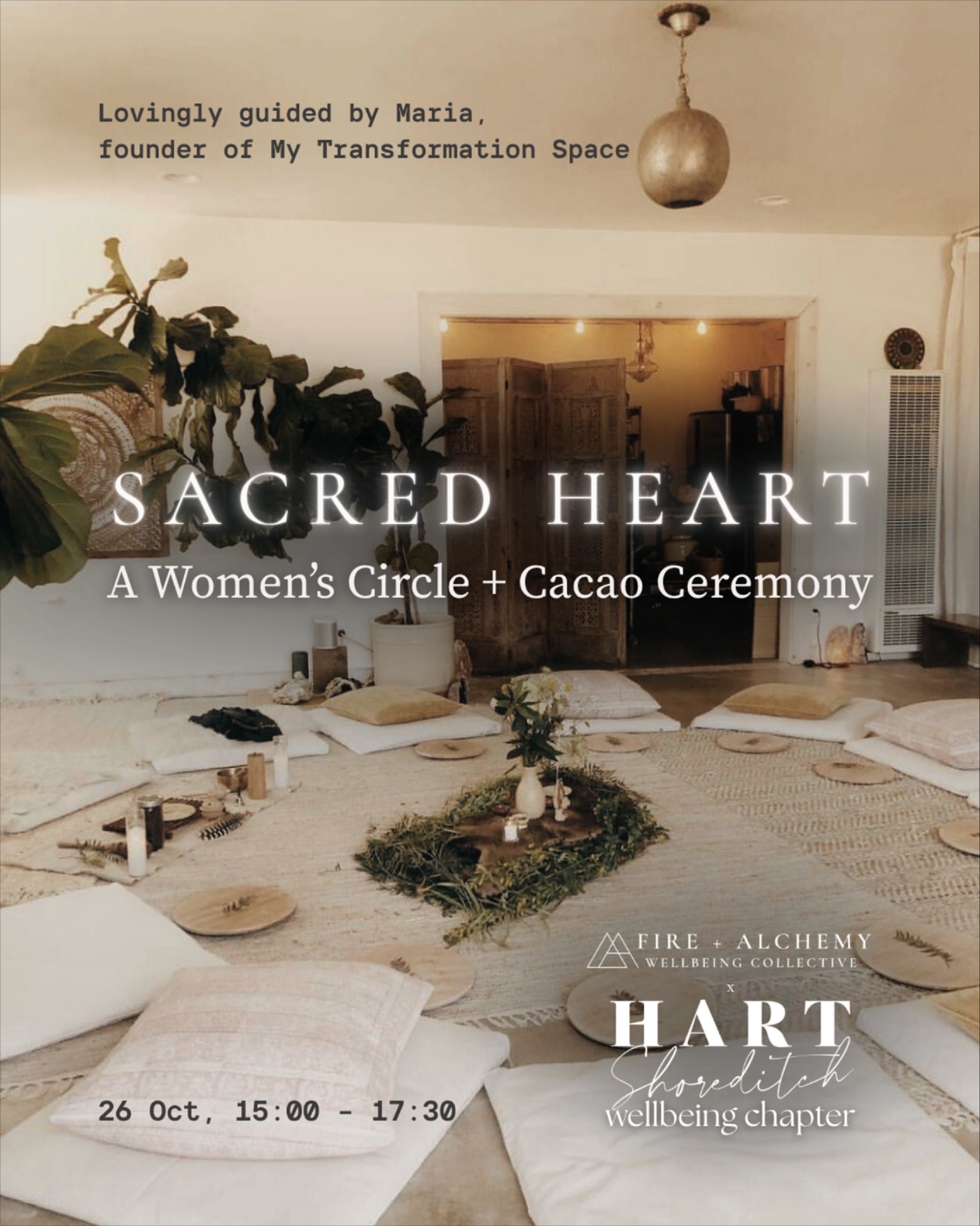 On 26th October, we’re holding space for something soft, slow + full of heart.
If you’re feeling the need to exhale — to come back to yourself — you’re warmly invited to SACRED HEART, our next Women’s Circle + Cacao Ceremony, held at the beautiful Hart Hotel in Shoreditch.
We’ll gather in circle, sip heart-opening cacao, and reconnect — with our voices, our desires, and each other.
✨ What to expect:
— a gentle check-in (we’ll ask your Sun + Rising signs if you know them)
— ceremonial cacao, infused with intention
— journaling + guided ritual
— heartfelt sharing
— a closing oracle reading to support clarity + manifestation
Women’s circles have existed for centuries — not to perform or perfect, but to be seen and heard exactly as we are.
This one’s for you if you’re craving meaningful connection, intuitive reflection, and the kind of evening that feels like a deep exhale.
You don’t need to be spiritual. You don’t need to know what to say.
Just bring yourself — exactly as you are.
This beautiful session will be lovingly held by our wonderful facilitator, Maria, as part of the Hart Shoreditch × Fire + Alchemy Wellbeing Chapter.
🖤 Date: 26th October 2025
📍 Where: The Hart Shoreditch, Curio Collection by Hilton
Tickets are limited to keep the space intimate and intentional.