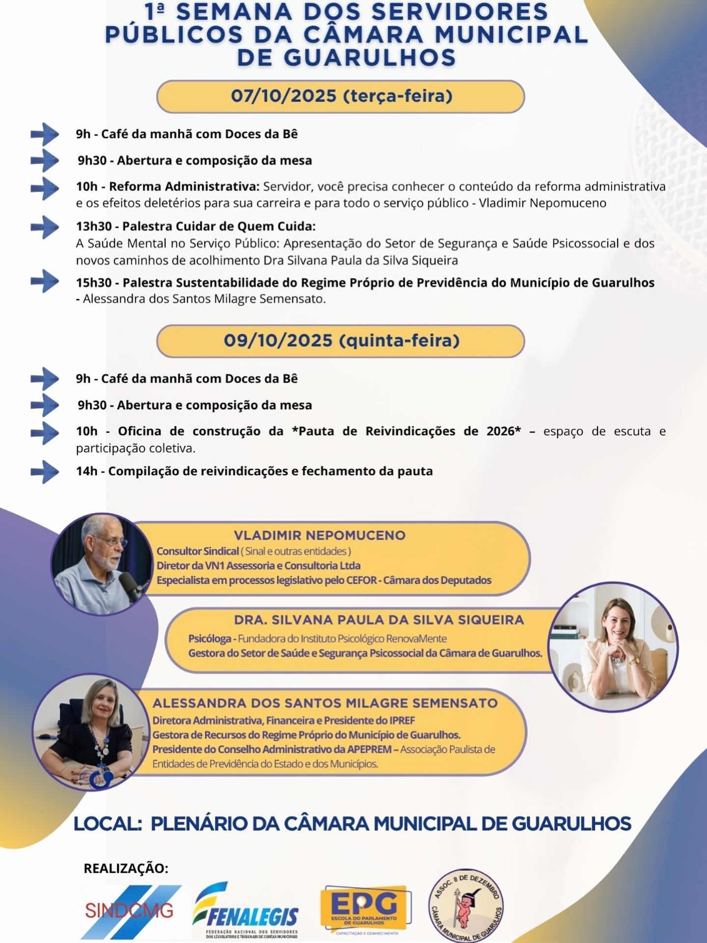 Faça parte desse evento importante!
Compareça no plenário da Câmara Municipal de Guarulhos. Esperamos por vocês.
.
.
#cmg #guarulhos #servidorespublicos #reformaadministrativa #legislativomunicipal
