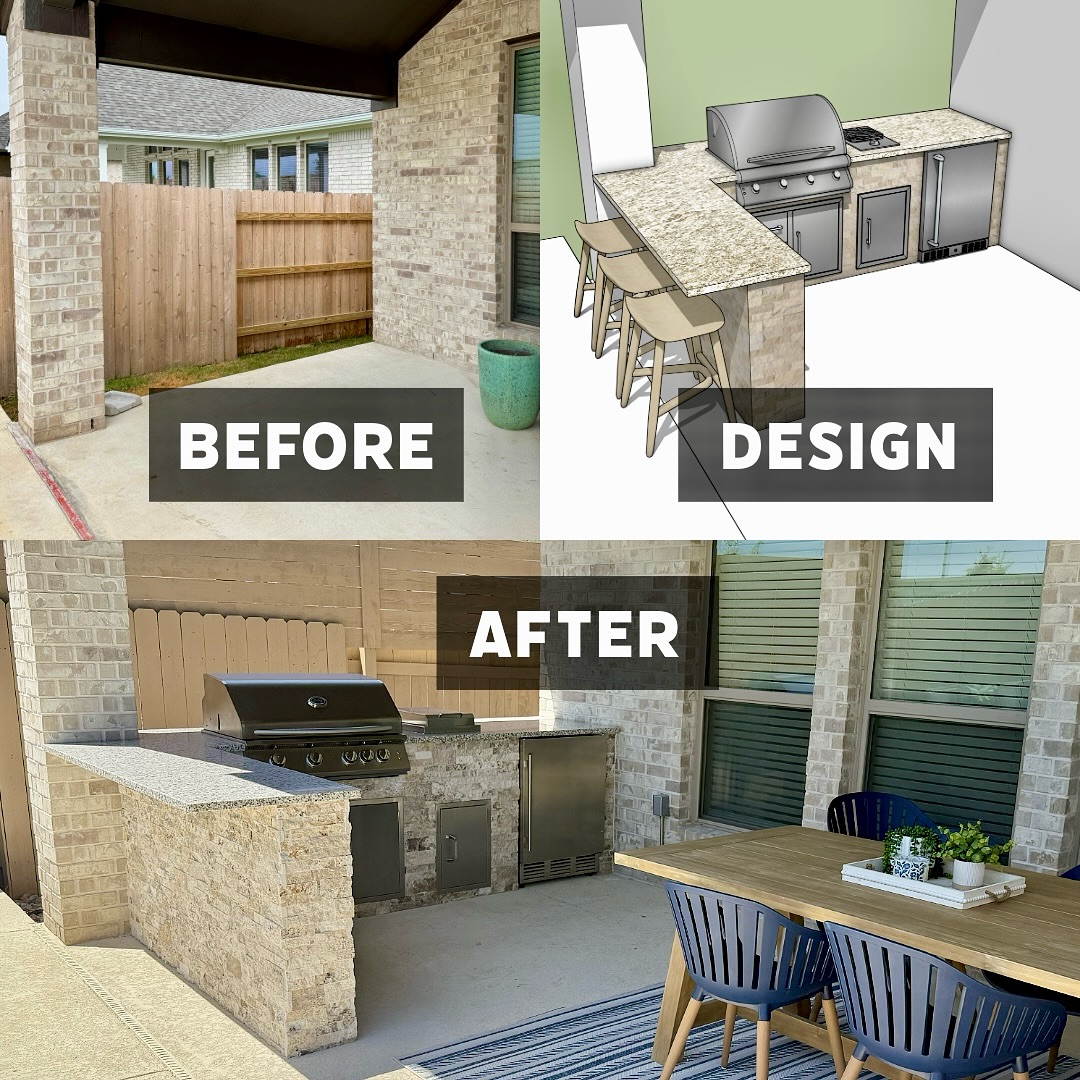Every outdoor kitchen is custom designed to fit perfectly in the space with the features you want!
#outdoorkitchen #patiolife #patioupgrade #patiogoals #beforeandafter #transformation #austintx #huttotx