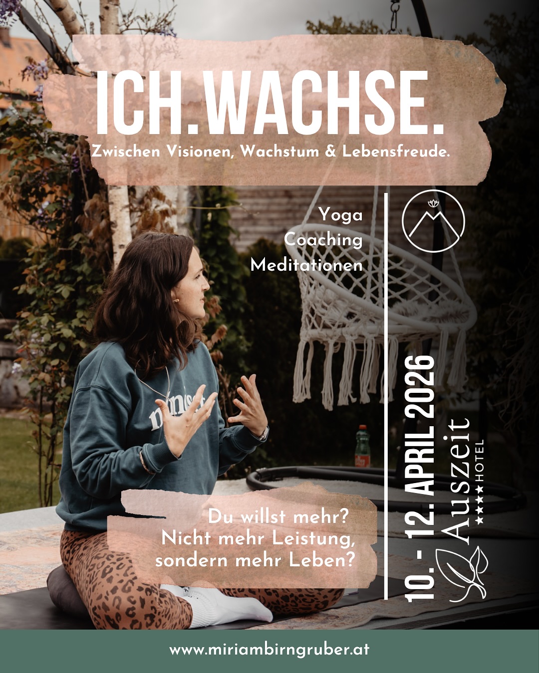 🌱 ICH. WACHSE.
Zwischen Visionen, Wachstum und Lebensfreude.
Spürst du, dass etwas Neues in dir erwacht? ✨
Dass du mehr willst – nicht mehr Leistung, sondern mehr Leben? 💫
Dann ist dieses Retreat dein Frühlingserwachen.
Ein Wochenende voller Achtsamkeit, Leichtigkeit und Klarheit im wunderschönen Hotel Auszeit in der Steiermark.
Finde deine Vision. Entfalte deine Kraft.
Und nimm neue Lebensfreude mit zurück in deinen Alltag. 🌸
🪷 Datum: 10. - 12. April 2026
🪷 Ort: Hotel Auszeit | Steiermark
🪷 Anmeldung: https://www.leistbare-auszeit.at/yoga-retreat (🔗 Link auch in der Bio)
Ich freue mich auf dich – und auf dein Aufblühen.
Deine Miriam 🌿
#ichwachse #retreat #unbound #achtsamkeit #mindsetcoaching #bewusstleben #innergrowth #yogaretreat #lebensfreude #frühlingserwachen #selbstfindung #selfcare #yogacoach #hotelAuszeit #unboundretreat #visionen #persönlichkeitsentwicklung #achtsamreisen #bewusstleben #unboundjourney #miriambirngruber