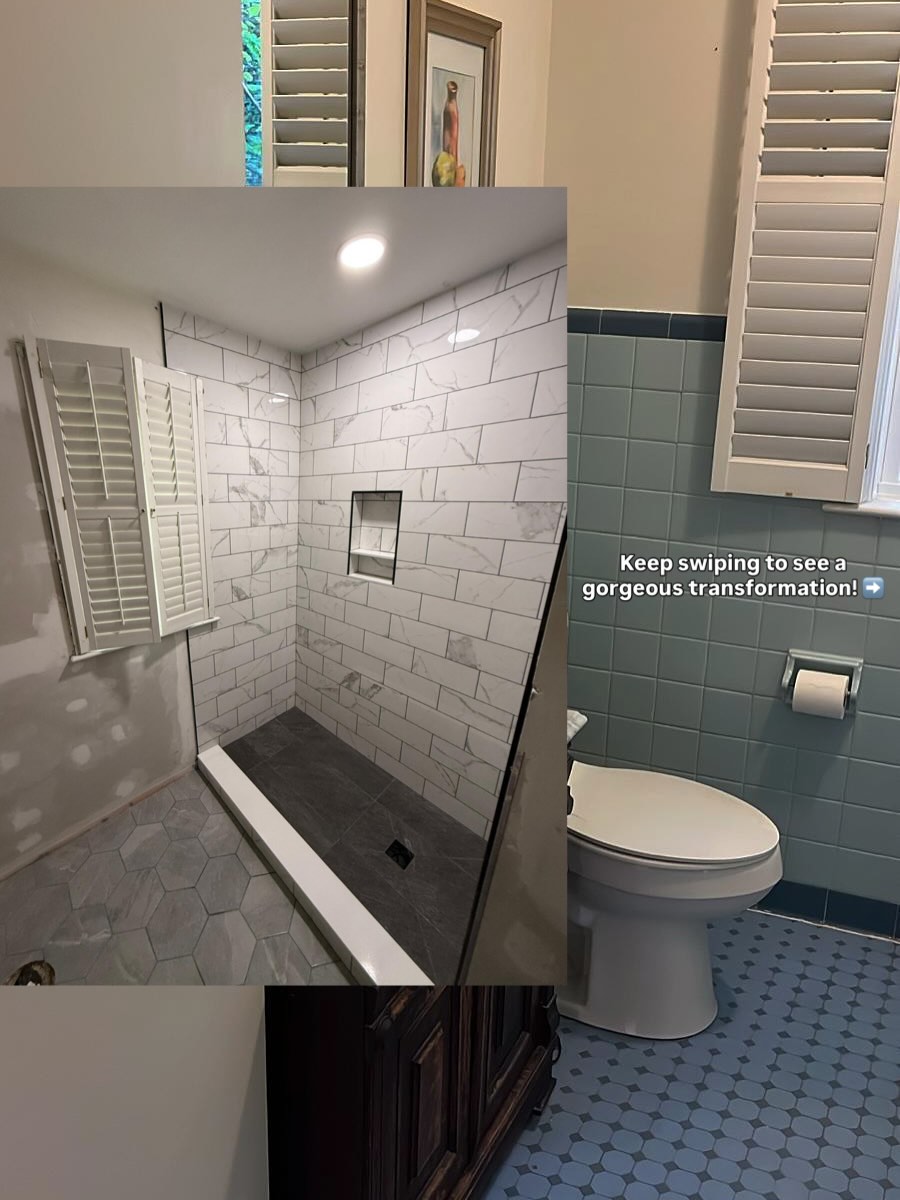 We canโt get over this shower! ๐ฟ ๐ค #shower #marble #contractingcompany #nc