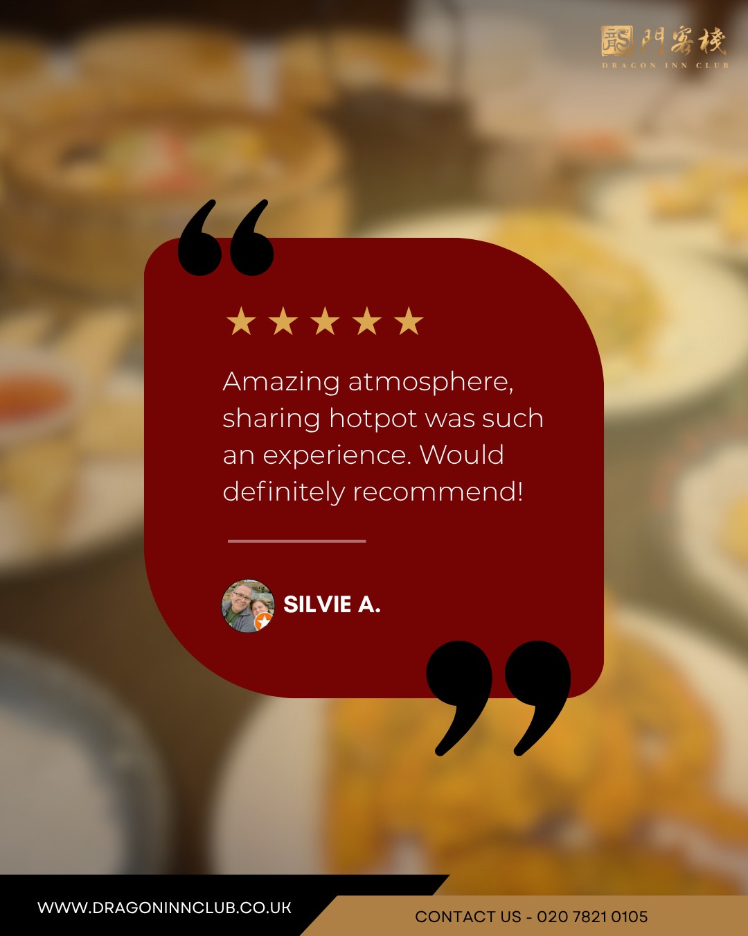 Our guests say it best — bold flavours, warm service, unforgettable nights. Reviews like these keep us inspired. Come see why people love us.
#Dragoninclub #Sichuan #Sichuanhotpot #dimsum #london #pimilco #londonvictoria #buckinghampalace #chelsea #theatres