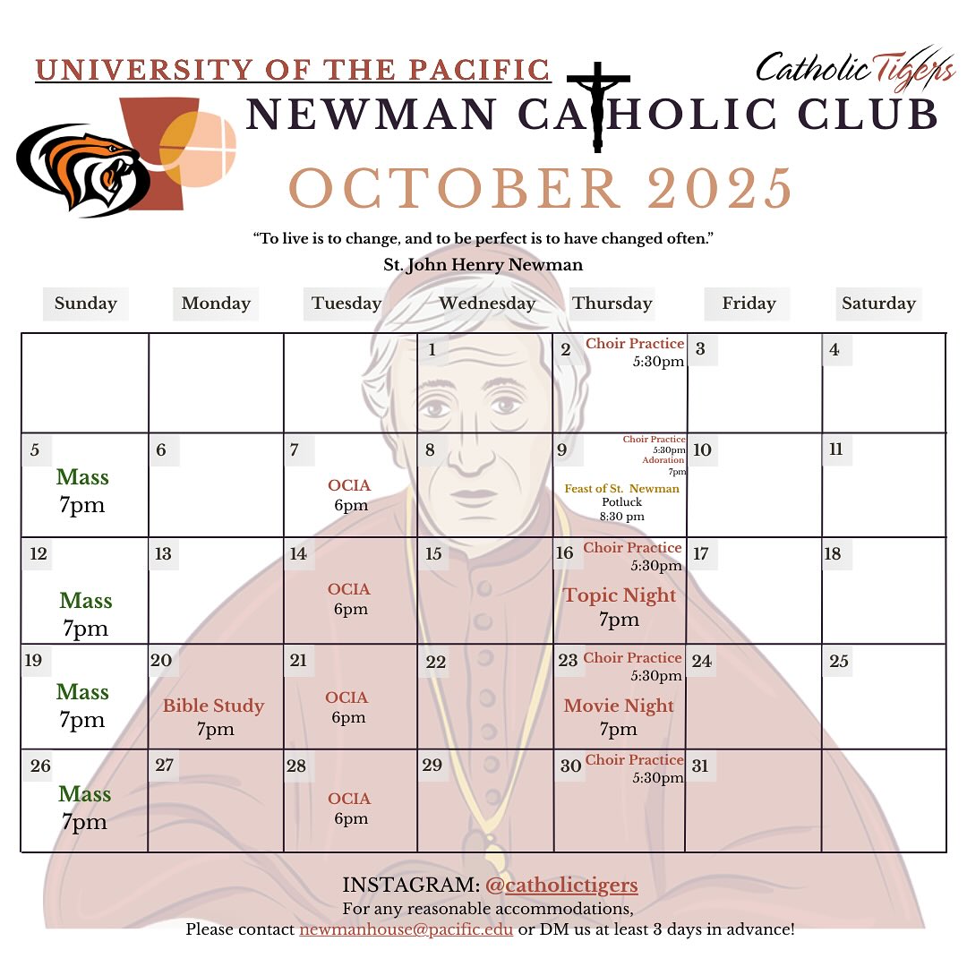 Happy October! Here is the calendar events for all our events this month ✨🎃
October is the month of the Holy Rosary!
Join us every evening at 8pm, at the DUC fire pit to pray the rosary to honor Our Lady this October ❤️