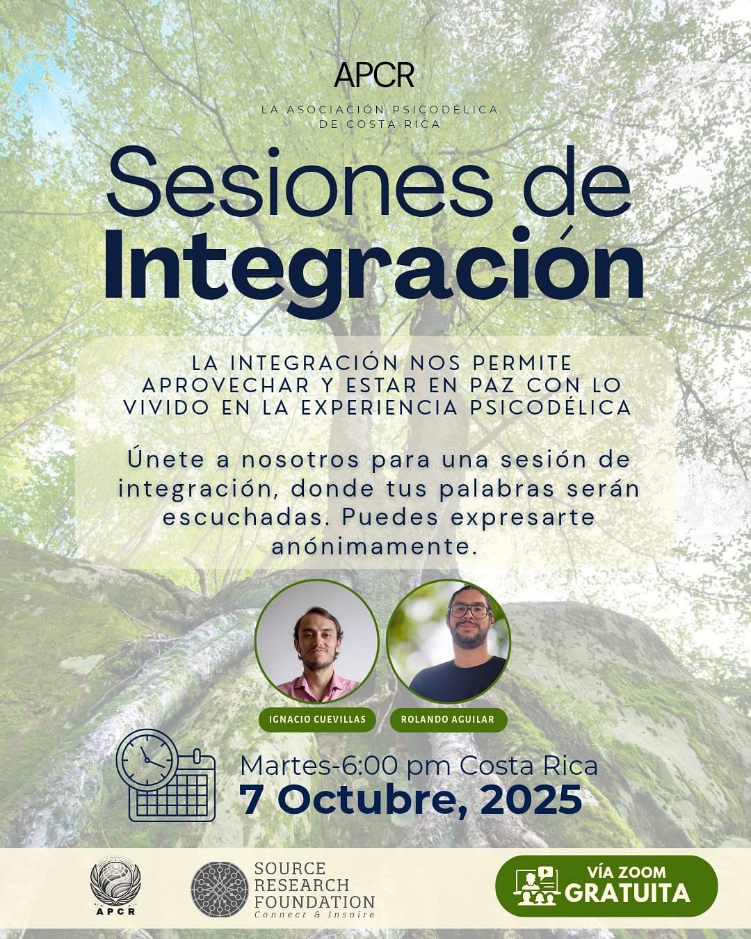 🧘♀️ La Integración te permite Paz y Claridad
La integración es el proceso crucial para asimilar y aprovechar lo vivido en tus experiencias psicodélicas. Es el puente que conecta lo que experimentaste con tu vida cotidiana.
Paso a paso, conversación a conversación, en este proceso llega la claridad.
✨ Tu Espacio Seguro de Integración
En la APCR sabemos que a veces, expresar esas vivencias es lo más difícil. Sobre todo si fueron en un espacio no-terapeútico o si nunca hiciste un círculo o sesion de integración de tu experiencia.
Eso que no sabes cómo ni a quién contar de tus experiencias psicodélicas, es bienvenido aquí.
Te invitamos a nuestro espacio mensual de integración:
🗓️ El primer martes de cada mes. (Empezamos este martes 7 de octubre)
-6:00pm
🗣️ Un lugar para expresar y ser escuchado.
Puedes unirte anónimamente. Moderamos el espacio.
✅ También aceptamos preguntas sobre reducción de riesgos.
🚨 Nota Importante: La APCR no promueve el uso de ninguna sustancia.
¡Únete a la conversación! Enlace 🔗 abajo 👇. https://us06web.zoom.us/j/81675087215?pwd=sraIRGVi8adYBZwM9ahihafmSt1UyK.1
¿Qué es lo más valioso que has aprendido al integrar una experiencia? ¡Compártenos en los comentarios!