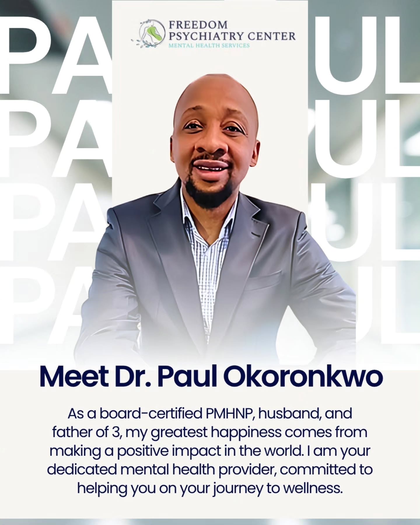 At the heart of Freedom Psychiatry is Dr. Paul Okoronkwo, a board-certified Psychiatric Mental Health Nurse Practitioner with a genuine passion for helping others. His motivation is simple: to be better today than yesterday and to make a positive impact in the lives of his patients. This philosophy of continuous growth and compassionate care is the foundation of our practice.
#DrPaul #FreedomPsychiatry #PsychiatricNursePractitioner #MentalHealthProvider #ArizonaPsychiatrist #MeetTheTeam #BuildingTrust #PhoenixHealth #CompassionateCare