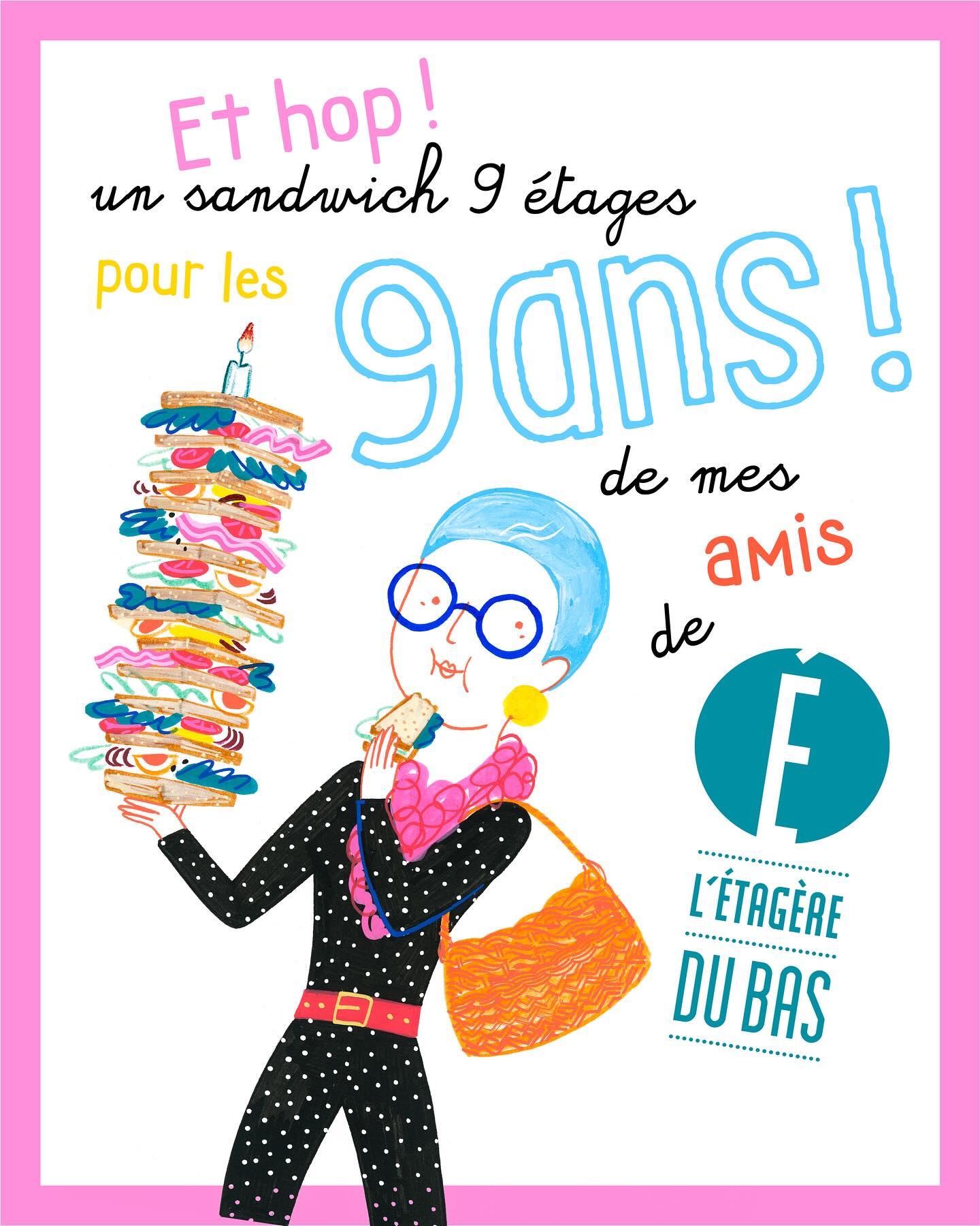 Aujourd’hui, nous fêtons les 9 ans de L’Étagère du bas ! C’est un bonheur de voir qu’une année supplémentaire vient de s’écouler et que nous sommes toujours là… La concurrence est rude et le contexte économique pas évident mais, portés par la passion de l’édition jeunesse, nous continuons à travailler pour proposer de beaux albums aux enfants. Un immense MERCI aux auteurs/illustrateurs talentueux qui nous confient leurs projets, aux deux nanas géniales avec qui je travaille au quotidien @ce.line_s.art + @melanie.edito, à mon super mari-associé Fred toujours présent, à Galina de @syllabesagency, à mon distributeur Harmonia Mundi @hmlivre et aux précieux libraires qui relaient notre travail. Pour finir, je remercie du fond du cœur nos lecteurs - petits et grands - sans qui rien ne serait possible…
Sur le visuel, vous pouvez voir un nouveau personnage de notre catalogue, Mamita Sandwich, dont l’album du même nom sortira en novembre(écrit par Julien Baer et illustré par @camille_de_cussac).
L’année prochaine, pour les 10 ans, on fait la fête ?
#letageredubas #albumjeunesse #anniversaire #litteraturejeunesse #editionindependante