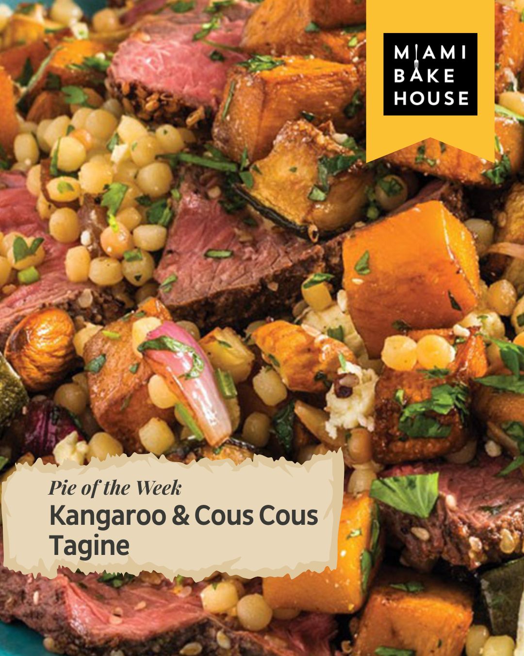 Our Gold Award–winning Kangaroo & cous cous Tagine Pie is this week’s Pie of the Week! 🥇🥧
Slow-cooked kangaroo with Moroccan spices, cous cous and sweet dates, all wrapped in our signature golden, flaky pastry.
Available at all Miami Bakehouse cafés from Tuesday 7th October – Monday 13th October. A medal-winning flavour you’ll want to try!