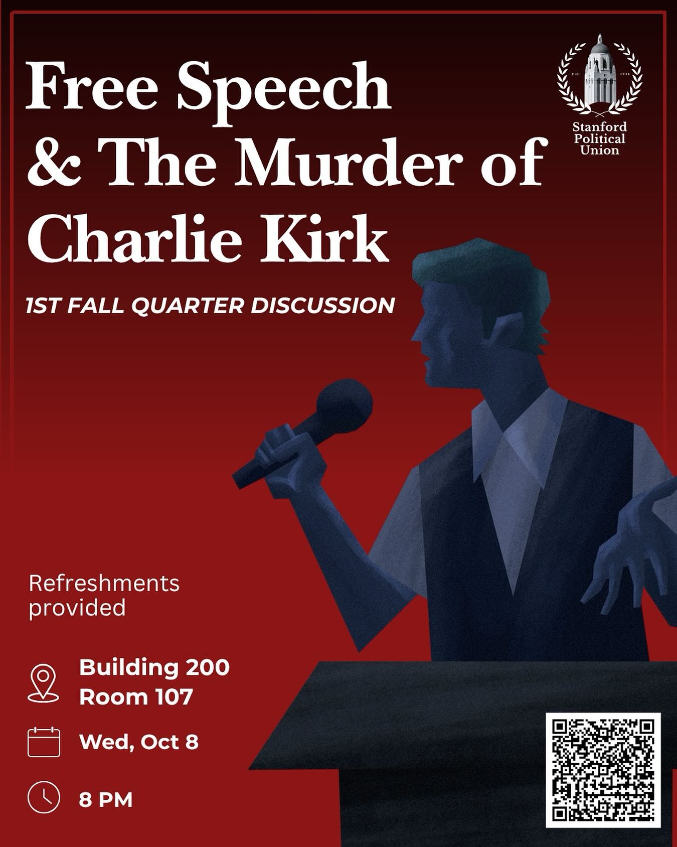 Join us Wednesday at 8PM to discuss the question: is political violence ever justified? We’ll be in building 200, room 107. Refreshments provided.
RSVP: bit.ly/spukirk