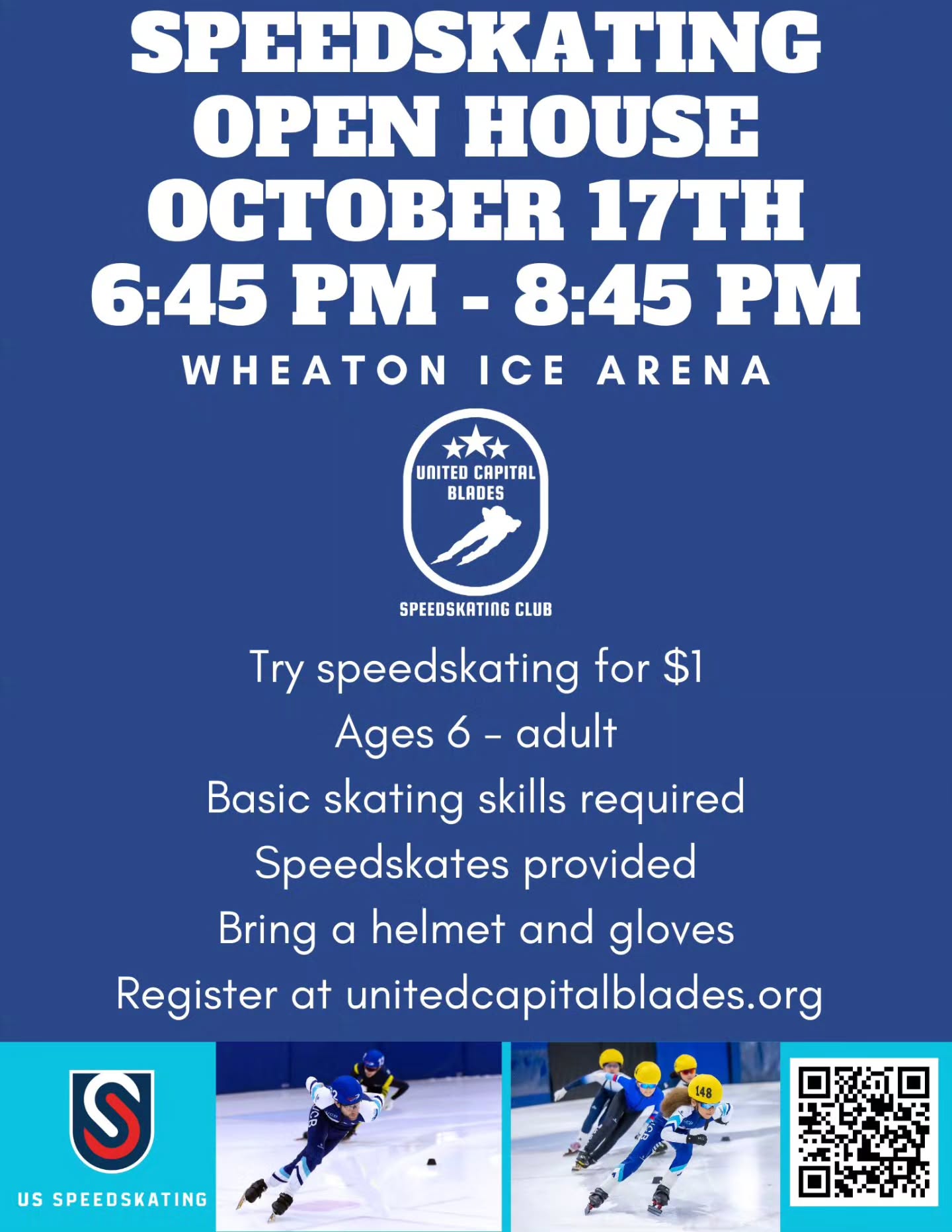 Speedskating Open House 2025 is less than two weeks away! Register at unitedcapitalblades.org. It's going to be a great night of introducing skaters to our sport.
