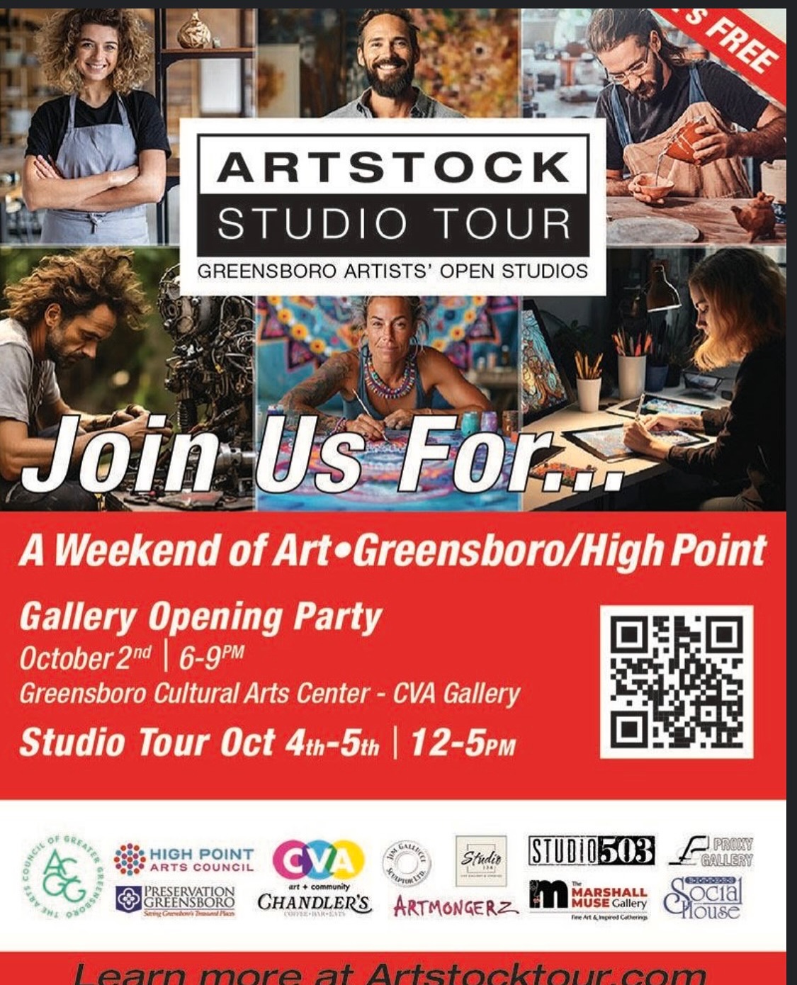 Visit us at @studio136gallery Sat & Sun Oct 4th & 5th for ARTSTOCK High Point & the @centerforvisualartists in Greensboro @artstockgso @artstocksgreensboro @studio136gallery @downtownhighpointnc @visithighpoint #artist #arttour #gallerytour #artgallery