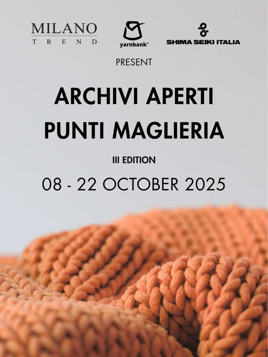 Milano Trend will be hosting an event called Open Archives - Knit Swatches at their showroom in Milan from 08 - 22 October 2025.
At the event, you will have the opportunity to look through swatches from many different yarn companies, including swatches from ourselves.
If you would like to attend the event, please email them at welcome@milanotrend.it