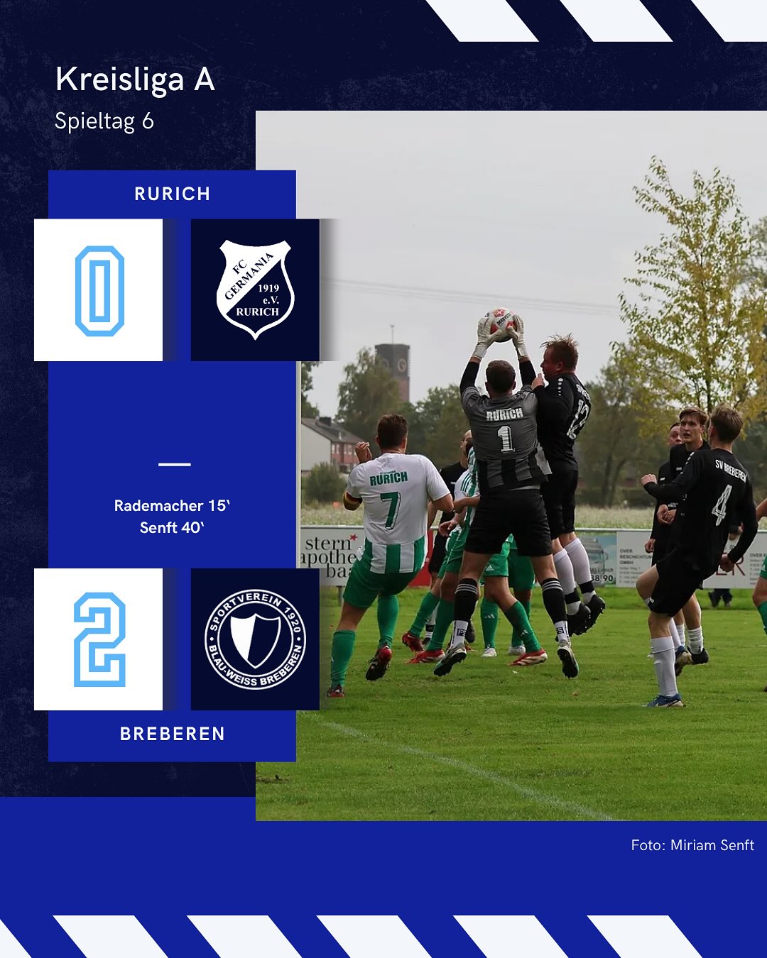 🔵⚪ Starker Auftritt in Rurich – SV Breberen gewinnt 2:0! ⚪️🔵
Unsere Erste hat am Wochenende ihre gute Form bestätigt und beim @fcgermaniarurich einen verdienten 2:0-Auswärtssieg eingefahren.
Tim Rademacher traf nach einer Viertelstunde zur 1:0 Führung. Kurz vor der Pause legte Felix Senft (40.) das 2:0 nach – eine komfortable Halbzeitführung, die das Team mit viel Einsatz und Stabilität über die Zeit brachte. In der zweiten Hälfte ließ die Defensive kaum Chancen zu und sicherte die drei Punkte souverän ab.
Mit dem Dreier festigt der SV Breberen seine Position im sicheren Mittelfeld der Kreisliga A Heinsberg. Nach sechs Spieltagen stehen 10 Punkte auf dem Konto – ein Beleg für die stabile Entwicklung der letzten Wochen. Die Mannschaft zeigt sich defensiv gefestigt und effizient im Abschluss – ein gutes Zeichen für die kommenden Aufgaben.
Am nächsten Spieltag wartet allerdings eine echte Herausforderung: Der aktuelle Tabellenführer gastiert in Breberen. Auf heimischem Rasen will das Team mutig auftreten, den Favoriten ärgern und vielleicht für eine Überraschung sorgen. 🔥
📸: @miriamsenft