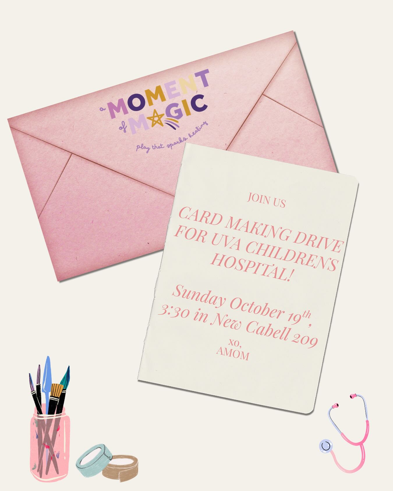 CARD DRIVE- Join us on october 19th in New Cabell 209 to make cards for the UVA children’s hospital! All are welcome - bring friends! Join in on the magic!!🪄✨