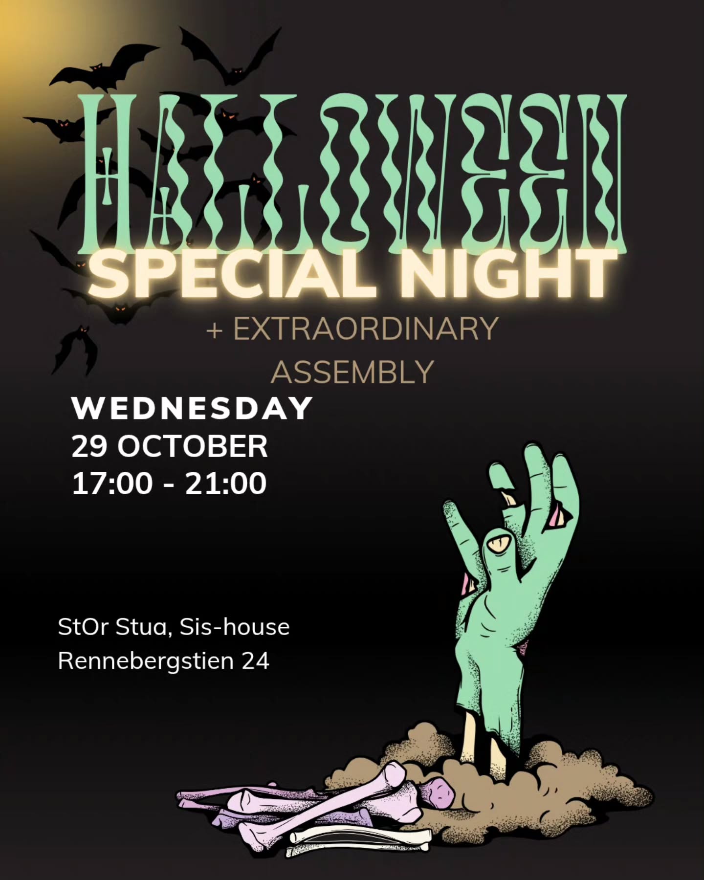 Join us for a spooky halloween week!
On wednesday, 29th of October we will host a halloween boardgamenight, as well as an EXTRAORDINARY ASSEMBLY!
Join us in a night filled with fun, and snacks of course😉🎃
Where: SiS House: StOr Stua (second floor living room)
When: 29/10/2025, 17:00 - 21:00