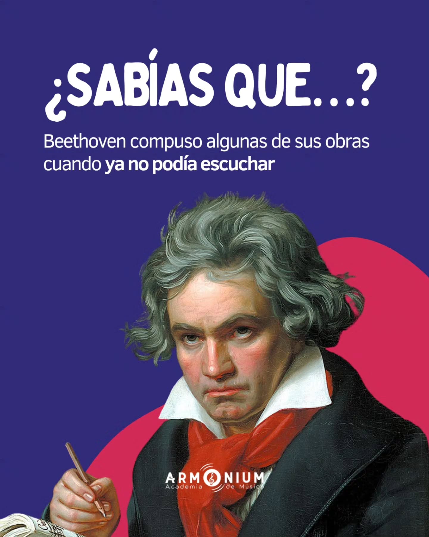🎵 ¿Sabías que…?
Beethoven compuso algunas de sus obras más reconocidas cuando ya no podía escuchar.
💫 La música no tiene límites: nace del alma, no solo del oído.
Tú también puedes crear la tuya en Armonium, con el acompañamiento y la guía de nuestros profesores.
📞 WhatsApp: +56 9 8241 5676
🌐 www.armonium.cl
📍 Gran Avenida 5842 of B, San Miguel
#CuriosidadesMusicales #Beethoven #InspiracionMusical #AprenderMusica #ArmoniumChile