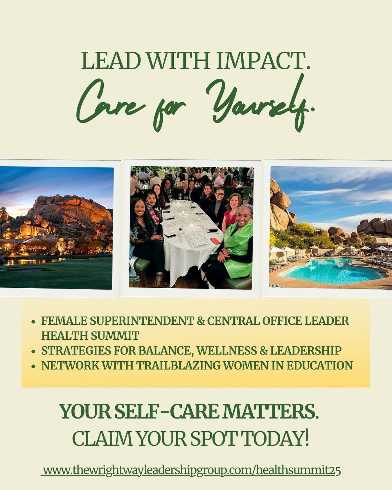Leading with impact starts with caring for yourself.
Join the 2nd Annual Female Superintendent & Central Office Leader Health Summit
✨ Gain wellness & leadership strategies
✨ Connect with trailblazing women in education
✨ Reclaim balance while making an impact
🗓 Registration Deadline: November 1, 2025
Your self-care matters—claim your spot today!
👉 www.thewrightwayleadershipgroup.com/healthsummit25
#WomenInEducation #FemaleLeaders #LeadershipSummit #EducatorWellness #WomenWhoLead #SelfCareForLeaders #WomenSupportingWomen #BalanceAndLeadership #LeadWithImpact #TheWrightwayLeadershipGroup