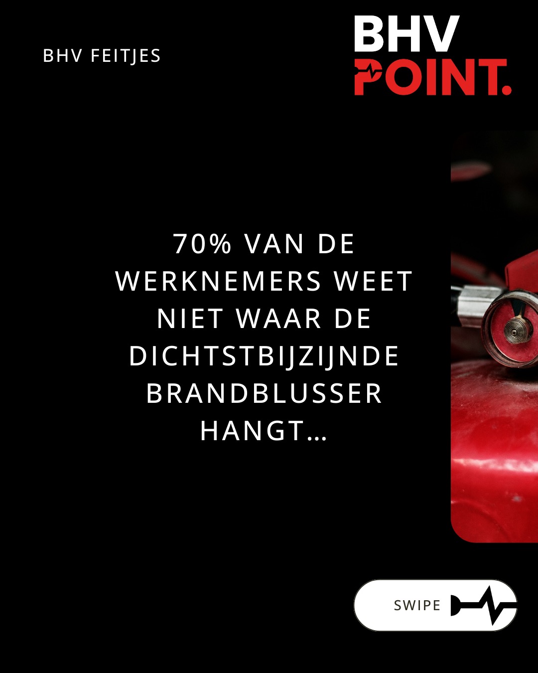 🧯Blusser awareness!
70% van de werknemers weet niet waar de dichtstbijzijnde brandblusser hangt.
Vraag het maar eens rond bij je collega’s grote kans dat er stiltes vallen.
En tóch hangt er bijna altijd eentje in de buurt.
Het grappige is: zodra je het eenmaal weet, zie je ze ineens overal.
Dus, weet jij waar de dichtstbijzijnde blusser hangt?
#veiligheid #safetyfirst #bedrijfshulpverlening #BHV #ehbo #veiligheidsbewustzijn #bedrijfsveiligheid #veiligewerk #noodsituaties #levensreddendhandelen #praktijkgerichteopleiding #eerstehulp #AED #ontruimingsoefening #veiligheidsopleiding #hulpverleners #teamwork #BHVpoint #TeamBHVpoint #BHVpointTraining #putten #Veluwe #Ermelo #Harderwijk #nijkerk