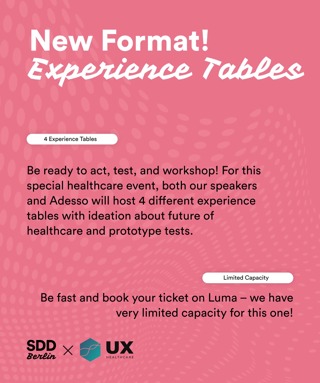 🚨 Last Seats Alert! @sddberlin X @ux_healthcare on Oct 6th! 🚨
We’re kicking off the UX Healthcare Berlin conference with a highly interactive pre-conference event!
Next to two insightful talks by Juanita and Scott, we’re hosting 4 interactive #Experience #Tables where you can get hands-on with the future of #healthcare.
What to expect at the tables:
Dive into #AR: @adesso_se will have a table featuring an augmented reality experience using glasses.
Future Insurance: @adesso_se will also host a table on how we’ll interact with insurance in the future.
The Patient’s Journey: Join Scott Marin for a dedicated experience table on the journey of blood and patient touchpoints.
Live Testing: Juanita will facilitate a full app testing session from both patient and caregiver perspectives.
This is a New Format! with limited capacity—you need to be fast to book your ticket.
Grab the last spot & register now – Link in Bio!
See you Monday evening for the #talks, the #workshops, and the #networking drinks! 🍻
#SDDBerlin #UXHealthcare #ServiceDesign #Healthcare #UX #BerlinEvents #Adesso