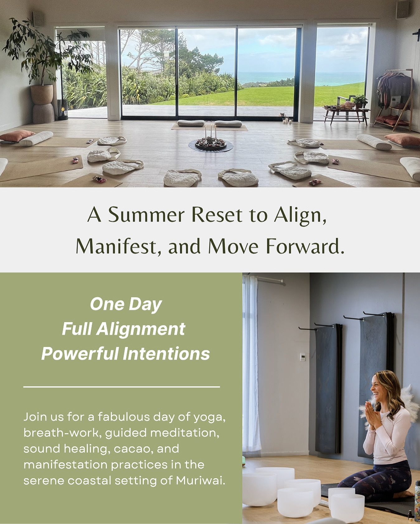 December Wellness Retreat: w Mārie Empowerment Coach and Hypnotherapist
Sunday, December 7, 2025
10:00 AM 4:00 PM
$398 Per Person
You’re invited to step into a day of soulful connection, deep nourishment, and powerful intention-setting for the new year ahead.
This one-day wellness retreat is designed to help you release the weight of the past year, reconnect with your body and breath, and ignite your vision for a joyful, purpose-led 2026. Held in the tranquil surrounds of Kula Muriwai, this is your space to reset and rise.
What’s Included:
• Morning Yoga to awaken your body and energy
• Breath-work + Guided Meditation to clear your mind and center your focus
• Manifestation 101 – a practical and soulful session to align your goals with your highest self
•Sound Healing to restore your nervous system and elevate your vibration
•Cacao Ceremony – opening your heart with ancient ritual and intention
•Fresh, nourishing summer food to fuel and refresh your body.
Whether you’re planting seeds of new beginnings, releasing what no longer serves you, or simply craving soulful stillness before the year ends, this day is your invitation to pause, realign, and dream boldly.
You’ll leave feeling lighter, clearer, and deeply connected—to yourself, your path, and the beautiful possibilities of 2026.
Bookings & Enquiries
Contact: Laree Te Kanawa
📱 020 452 1361
📧 coaching@lareetekanawa.com
Spaces are limited for this intimate retreat. Secure your place early.