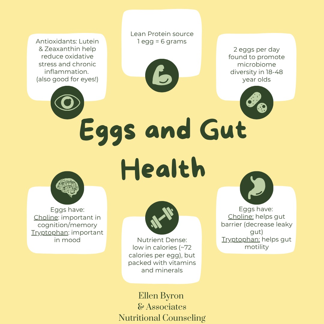 Studies have looked at eggs as a tool for gut health and found they could be a great addition to diets for a healthy gut-microbiome!
During a 6 week trial participants ate 2 eggs per day and they found that the microbiome cultures were more balanced and the bacteria were better at carbohydrate and short chain fatty acid breakdown and usage. The group that benefited the most was 14-48 year olds.
Eggs are fairly easy to add into every day diets while maintaining variety. They're packed with vitamins, minerals, antioxidants, and lean protein making them a nutrient dense option.
-
#dietitiansofinstagram #gutmicrobiome #nutritionresearch #eggs