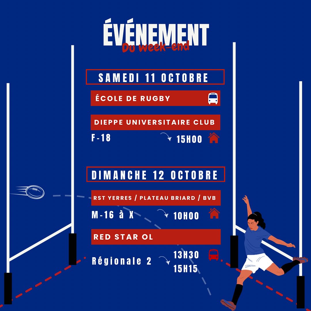 Rop | Calendrier
📅 Découvrez le programme complet des matchs sur le visuel ci-dessous.
Premier match de l’histoire en nom propre, pour nos cadettes 🥹👏
Venez nombreux et nombreuses encourager nos joueurs et joueuses !
📍 À domicile comme à l’extérieur, on compte sur vous !
#rugbypourtous #touspourpantin