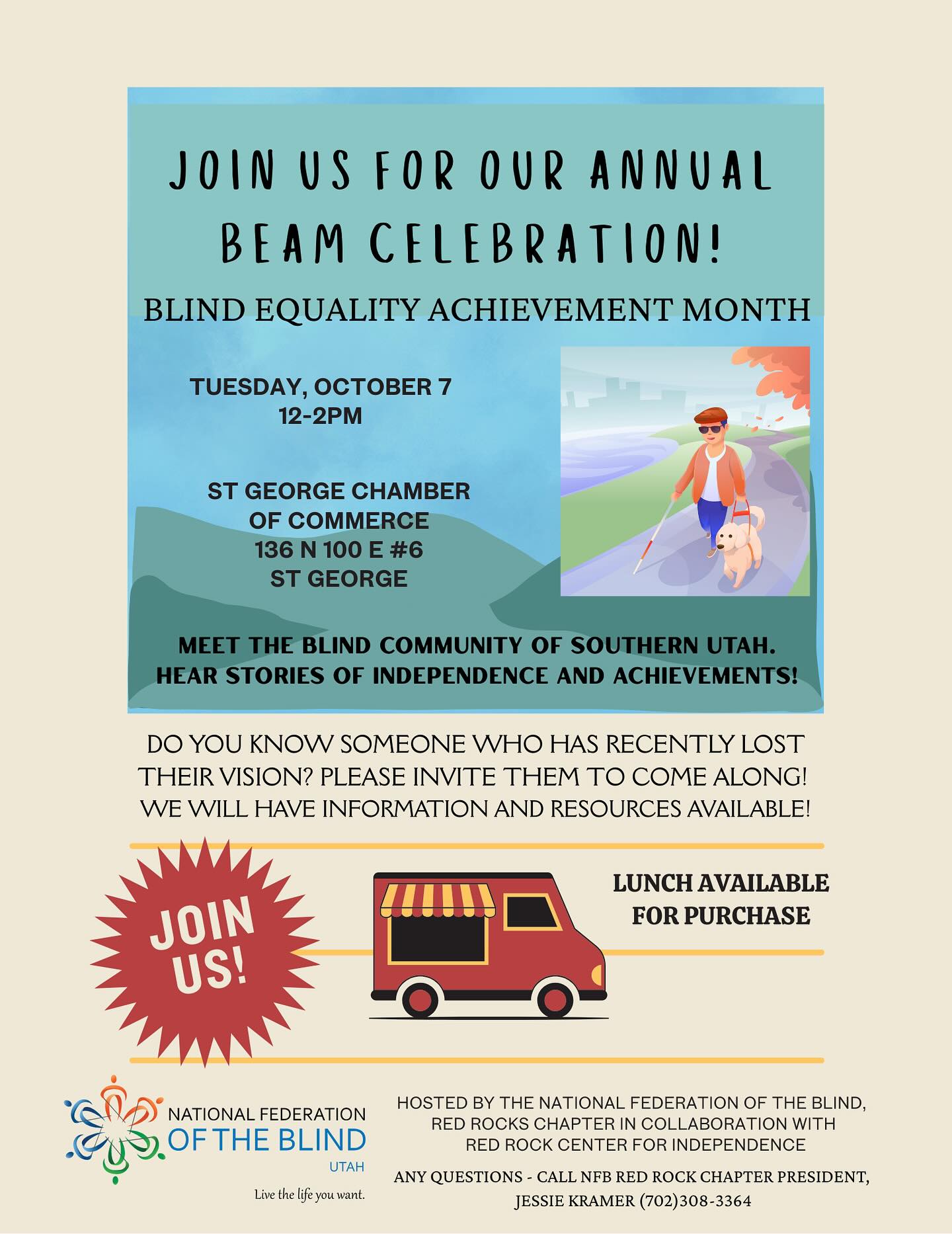 We are honored to be a part of this amazing community.
Come join us tomorrow from 12-2pm at @stgeorgeareachamber building in downtown St. George.
A precent of our proceeds for the day will go to National Federation of the Blind Red Rock Chapter.
#community #smallbuisness #foodie #food #charity