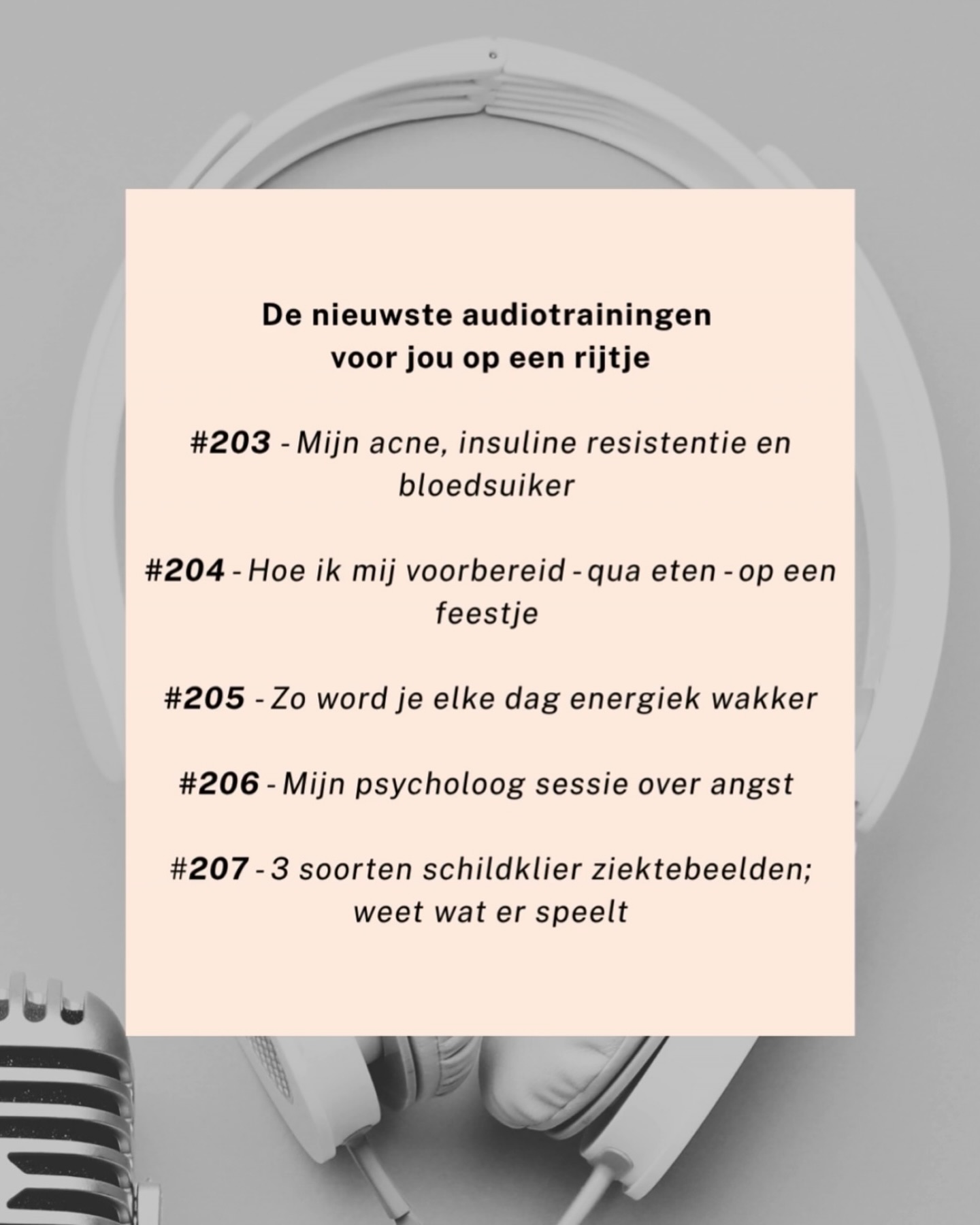 De nieuwste audiotrainingen voor jou op een rijtje 🎧
Ik heb weer een aantal mega waardevolle audiotrainingen voor je opgenomen. Hieronder zie je een overzicht met de onderwerpen van deze week:
👉#203 - Mijn acne, insuline resistentie en bloedsuiker
Wist je dat je bloedsuiker en insulinehuishouding een enorme invloed hebben op je huid?
👉#204 - Hoe ik mij voorbereid - qua eten - op een feestje
Hoe zorg ik dat ik me goed voel én toch geniet?
👉#205 - Zo word je elke dag energiek wakker - insuline resistentie, schildklier en intoleranties
Waarom word je soms moe wakker, zelfs na een hele nacht slapen?
👉#206 - Mijn psycholoog sessie over angst
Hoe ga je om met angst en wat kan therapie je leren?
👉#207 - 3 soorten schildklier ziektebeelden; weet wat er speelt
Hoe weet je welk schildklierprobleem er bij jou speelt?
Spoiler: ik neem je mee in de verschillende gezondheidsdoelen die je kan hebben en wat wanneer handig is.
Beluister de nieuwste afleveringen op Spotify of YouTube: Kimberlybuiter
Heb je vragen of wil je meer weten over specifieke onderwerpen? Stuur gerust een berichtje via insta of linkedin 💗