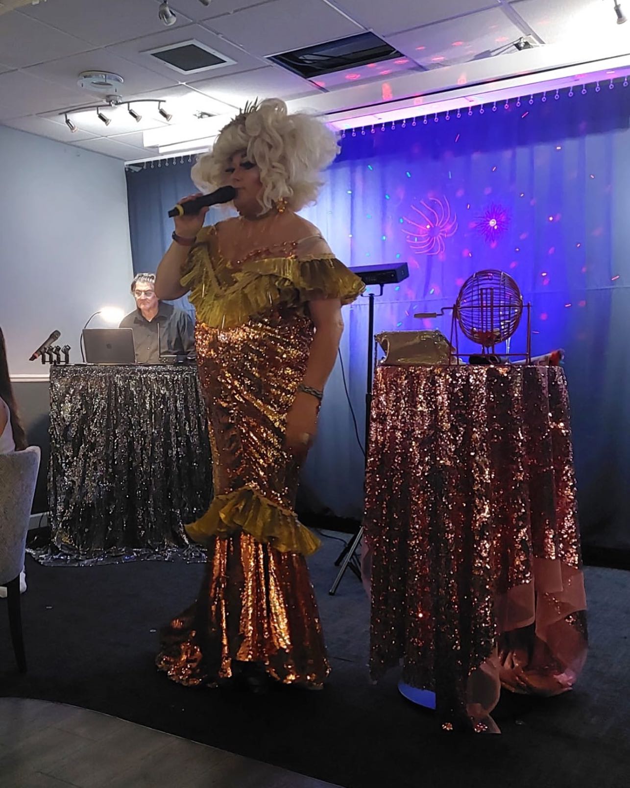 When your dress matches the bingo table AND the dj booth!