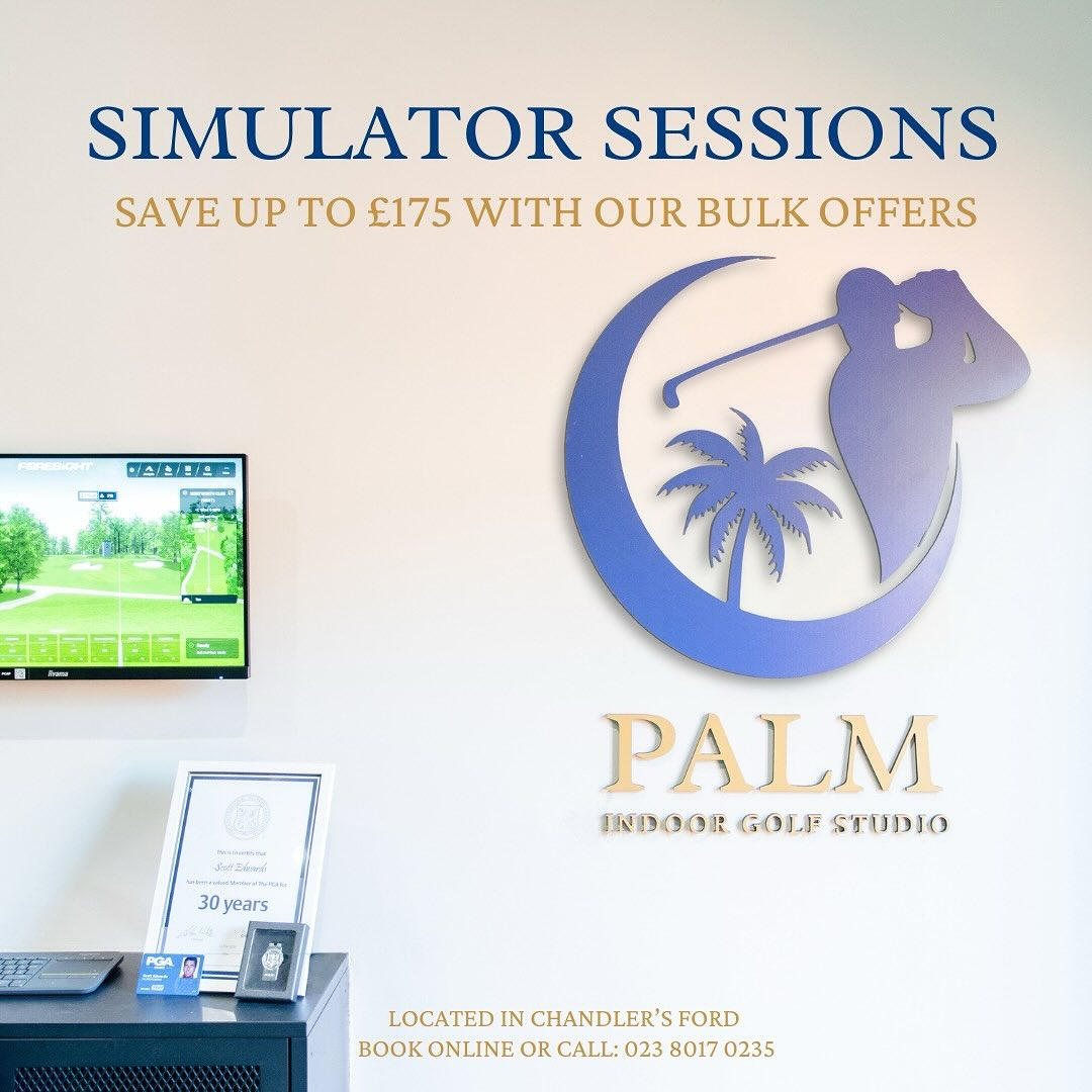 Keep your swing sharp this season! ⛳
No matter the weather, you can practice in perfect conditions at our state-of-the-art golf simulator in Chandler’s Ford.
We’re now offering bulk deals on our simulator sessions:
• 10 sessions for £175 (that’s half price!)
• 5 sessions for £100 (£75 off!)
Book your bundle today and keep improving your game, rain or shine!
