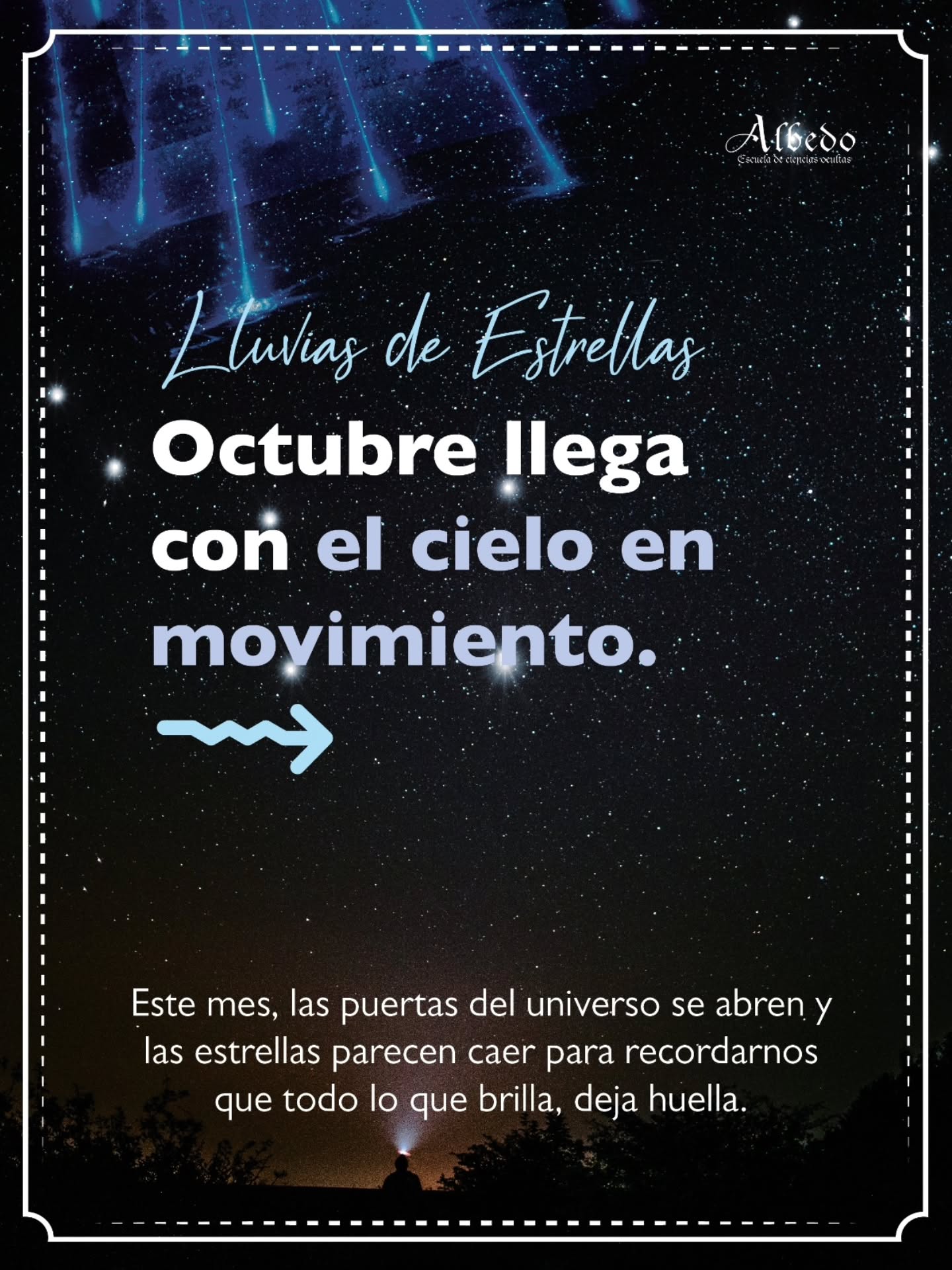Octubre llega con el cielo en movimiento. ✨🔭🌠
Aquí te dejamos las lluvias de estrellas del mes de octubre.
✴ 8 de octubre: Dracónidas — tiempo de soltar viejos miedos, como un dragón exhalando fuego.
✴ 11 de octubre: Delta Aurígidas — claridad mental y renovación.
✴ 13 de octubre: Inicio de las Táuridas del Sur — estabilidad y enraizamiento.
✴ 18 de octubre: Épsilon Gemínidas — inspiración, comunicación y sincronías.
✴ 21 de octubre: Oriónidas — la lluvia más luminosa del mes; deseos que se convierten en intención.
✴ 24 de octubre: Leónidas Menores — confianza y poder interior.
🌌 Guarda este post y mándaselo a esa alma que siempre mira el cielo contigo.
Porque los deseos compartidos… brillan más fuerte. ✨
.
.
.
#estrellas #albedoescuela #astronomy #witch