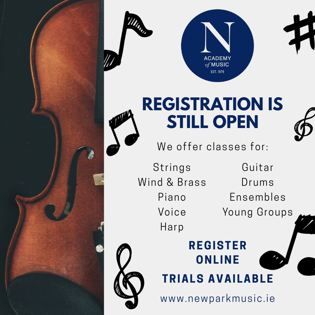 🎵 It’s not too late to join us this year!
There’s still time to start your musical journey at Newpark. We offer piano, guitar, drums, voice, and many other classes.
✨ Register online today and book a trial lesson to see what feels right for you!
More info: www.newparkmusic.ie
Registration: https://register.mymusicstaff.com/